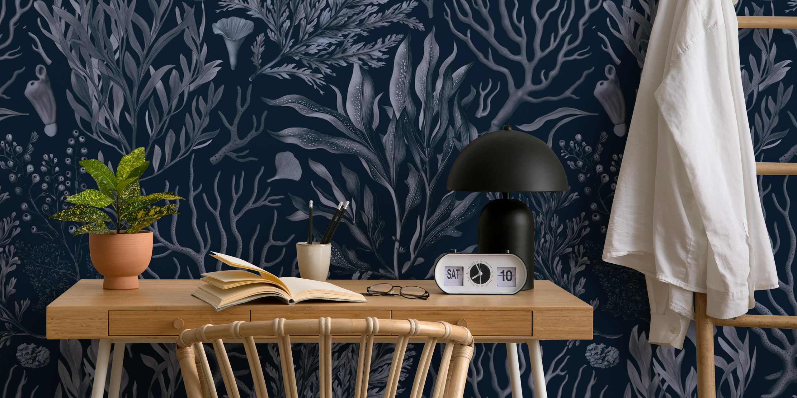 Mystical Ocean Underwater Foliage Garden Blue Tapete