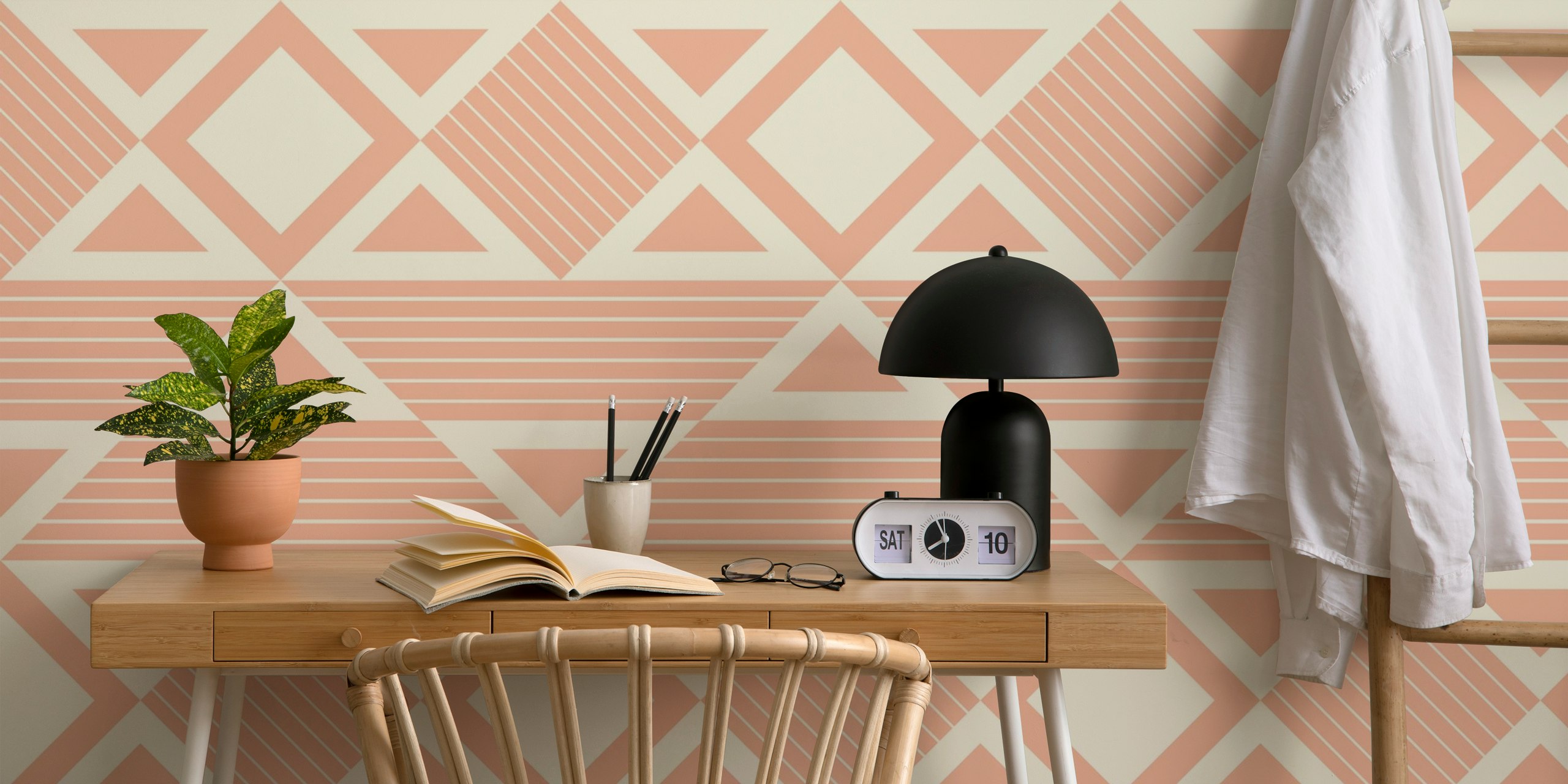 Peach Pink Modern Geometric Tribal Shapes ταπετσαρία