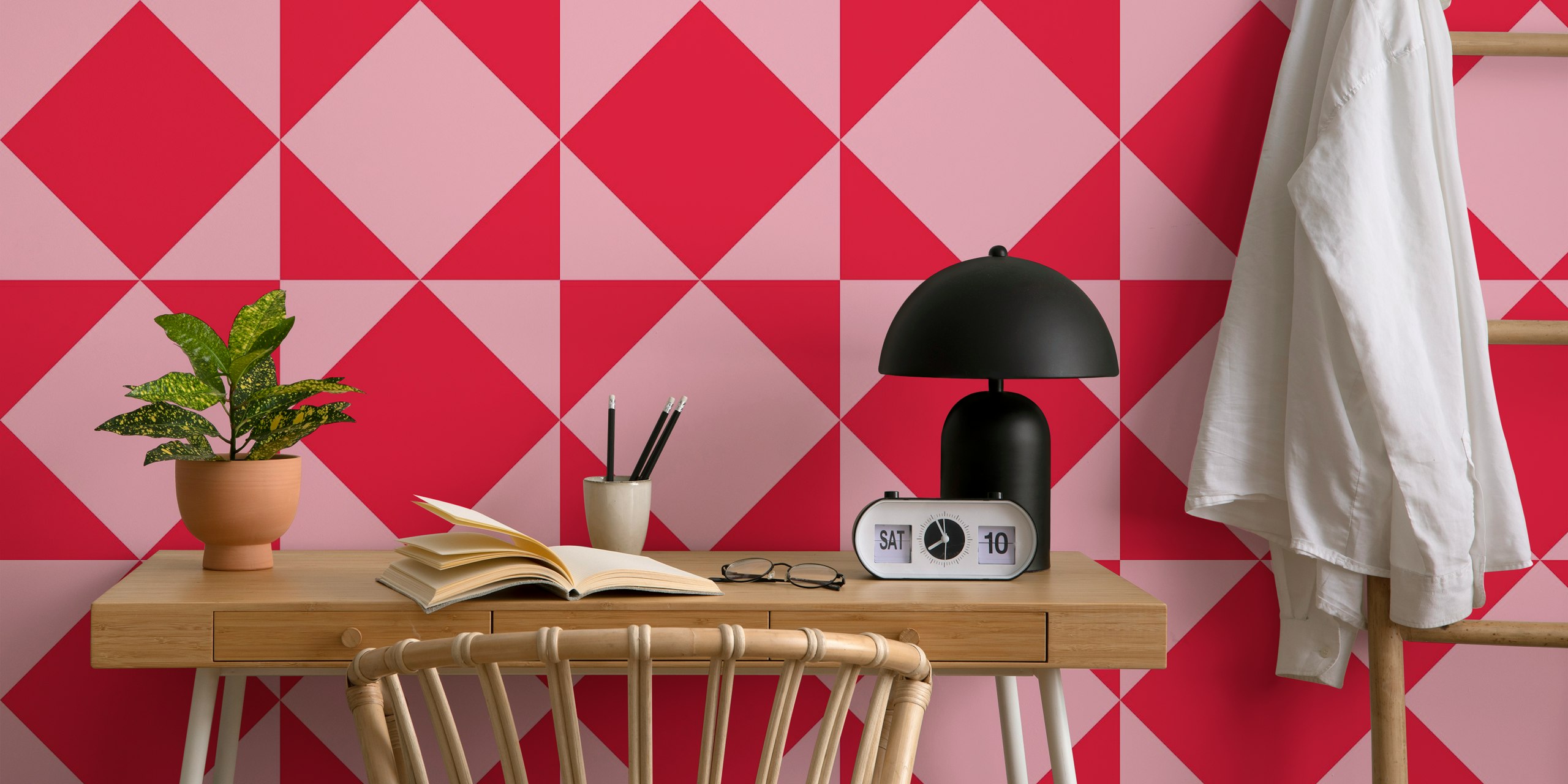 Δωμάτιο με Classic Geometric Blocks - Pink and Red - L ταπετσαρία