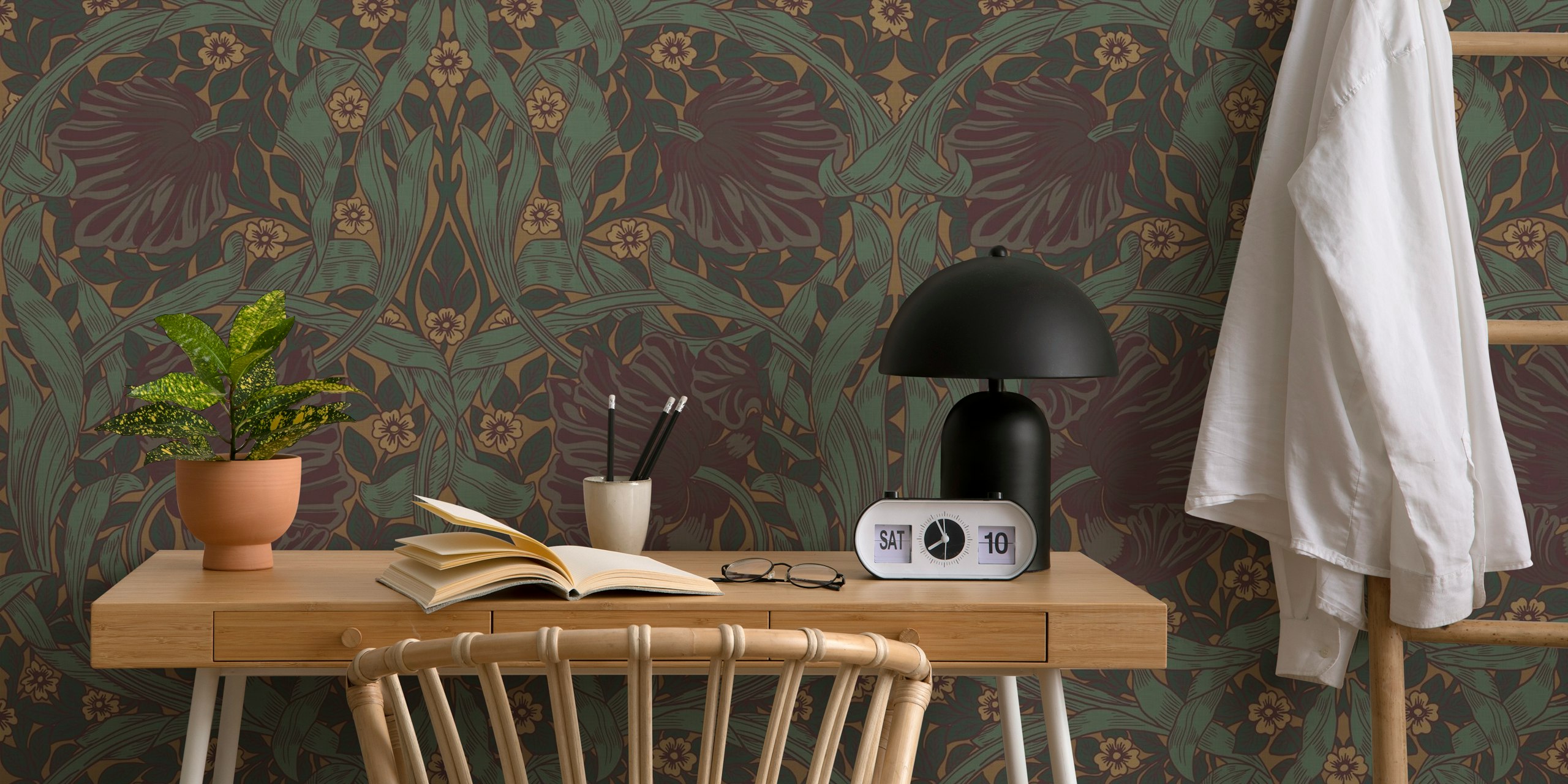 Dark green and purple vintage floral pattern wallpaper