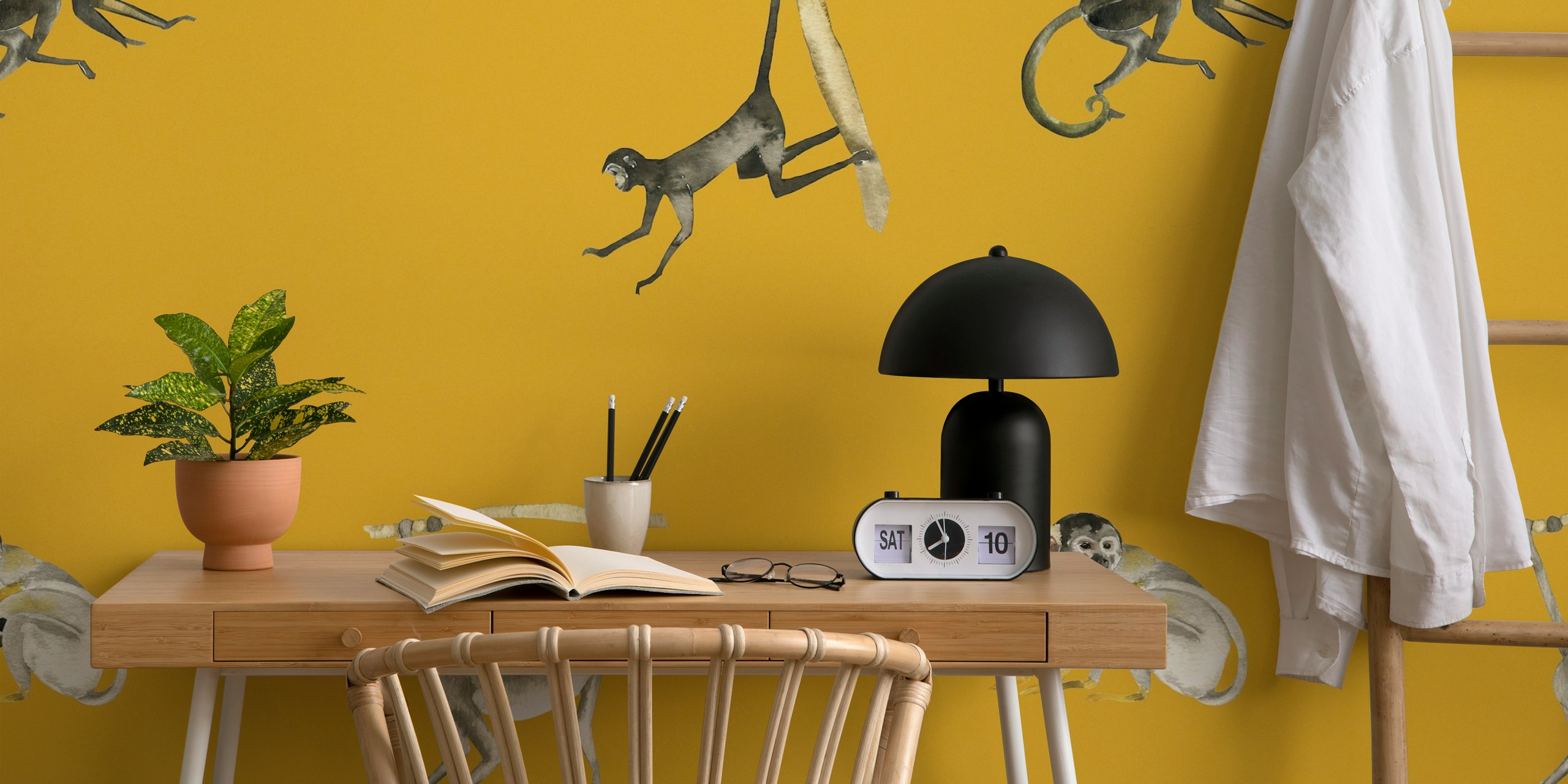 Tropical Monkey Motif on Mustard Yellow