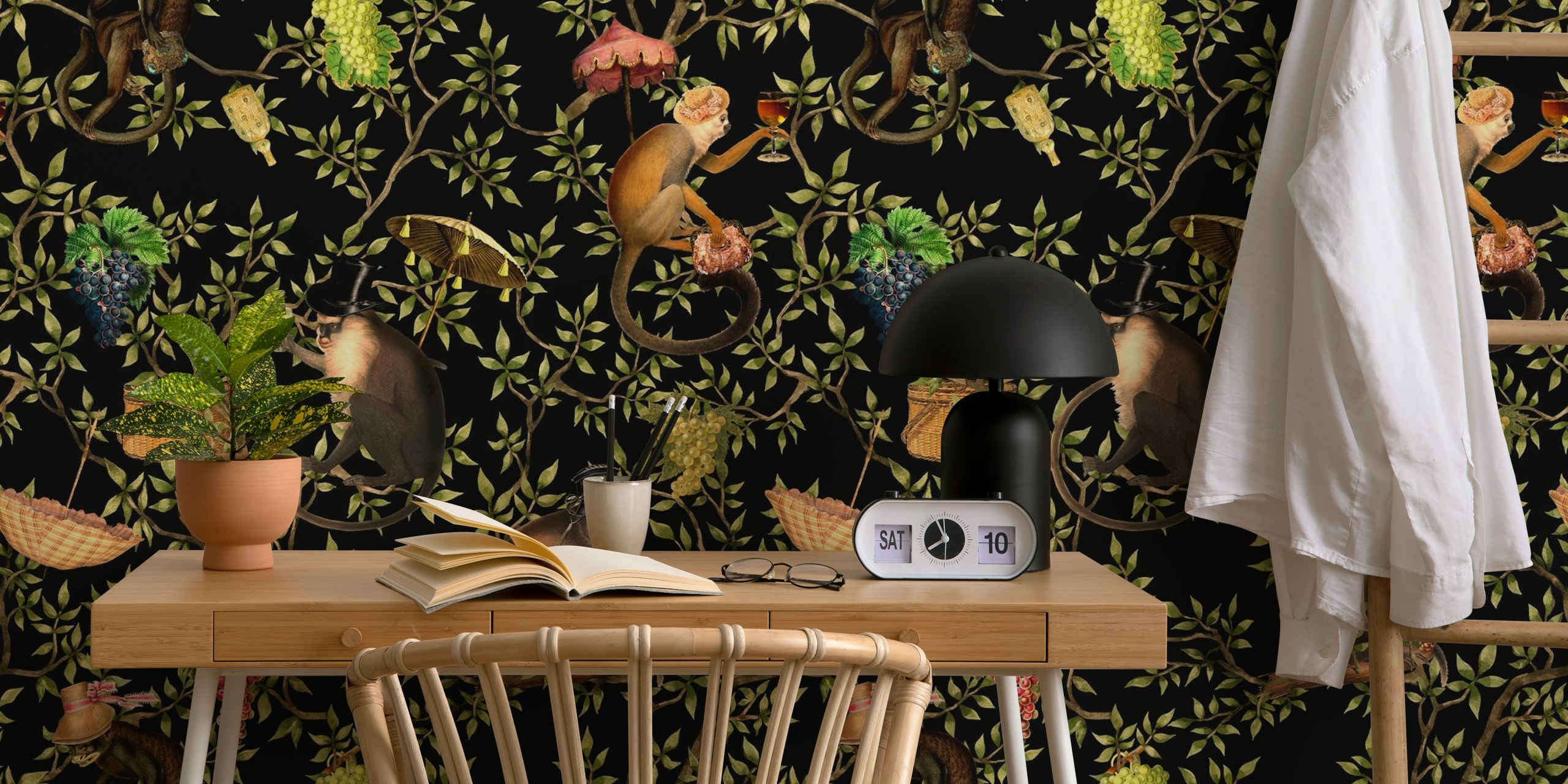 Monkeys Antique Garden Party wallpaper in room