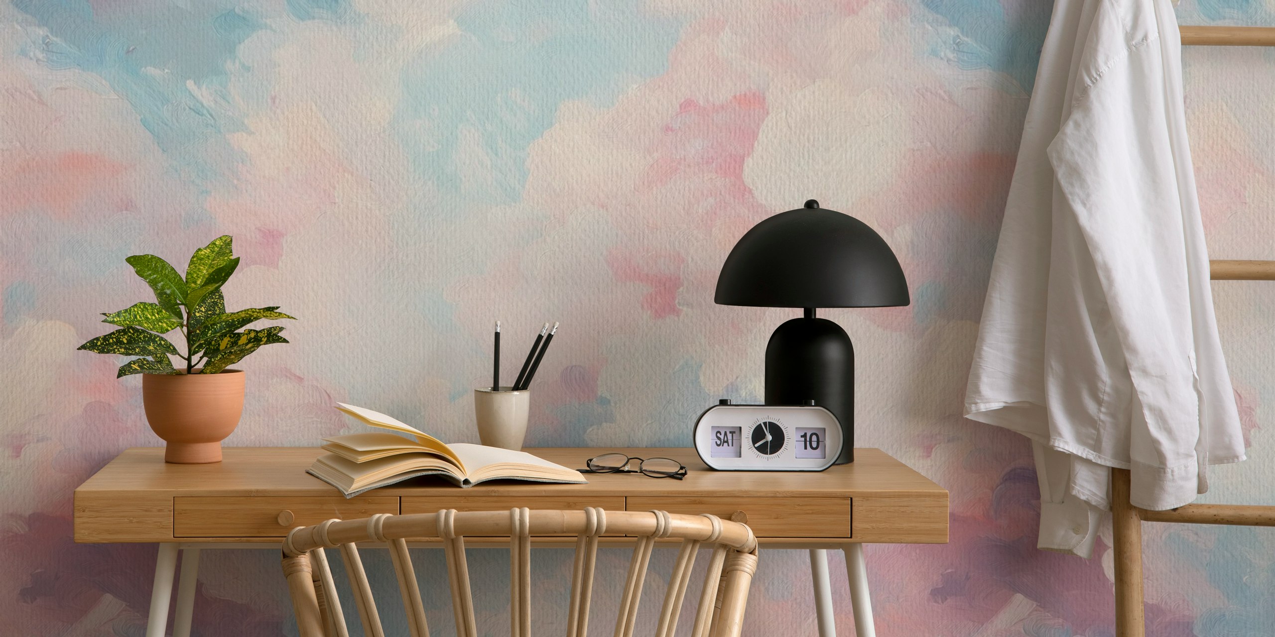 Papel de parede Blush Cotton Candy Painting em um quarto