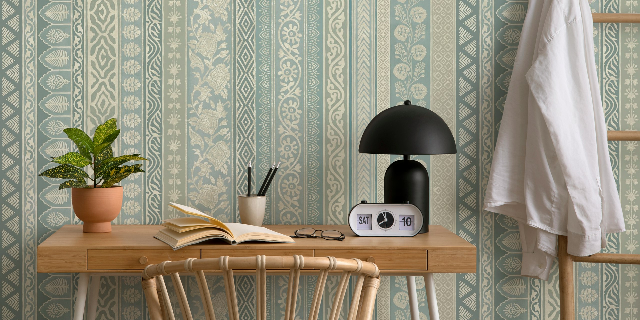Tangier Dream Stripes wallpaper in a room