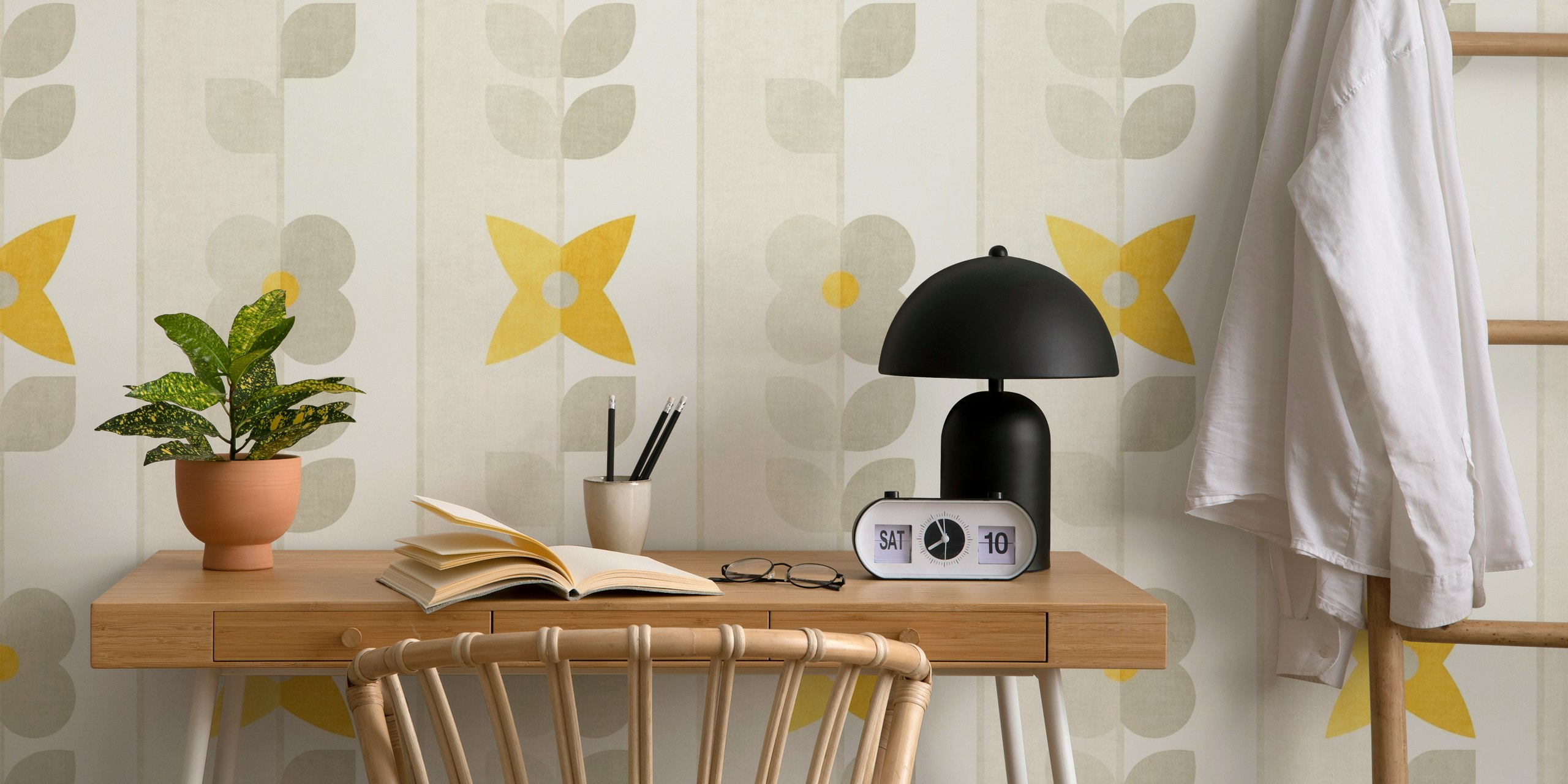 Mod Meadow on Pinstripes wallpaper in a room