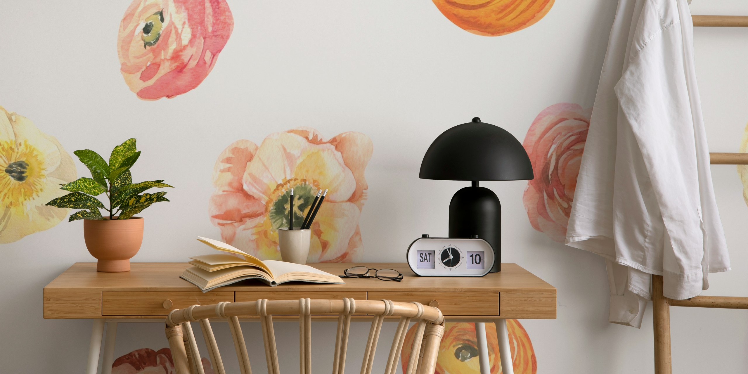 Soft Pastel Floral Pattern behang in een kamer