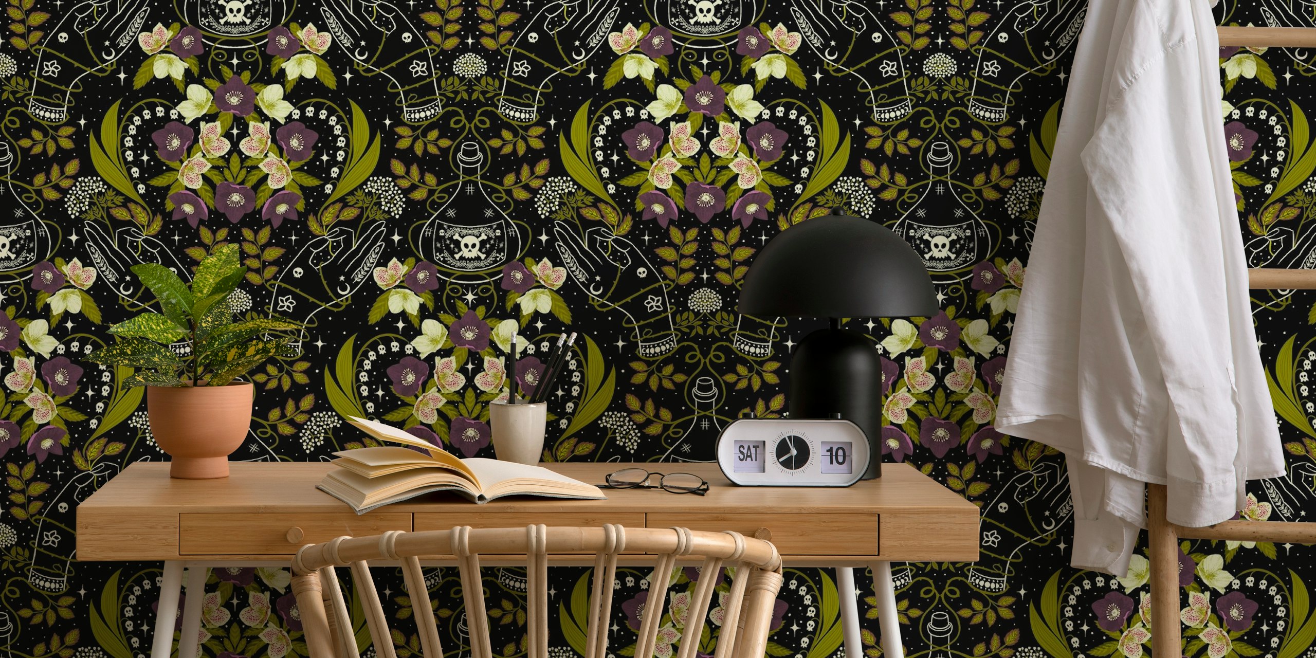 Poisonous Hell-ebore Damask tapet i et rom