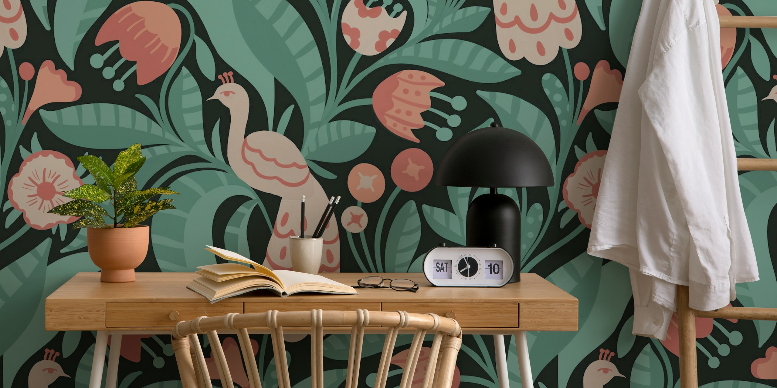 Peacock Garden tapetdesign i ett rum