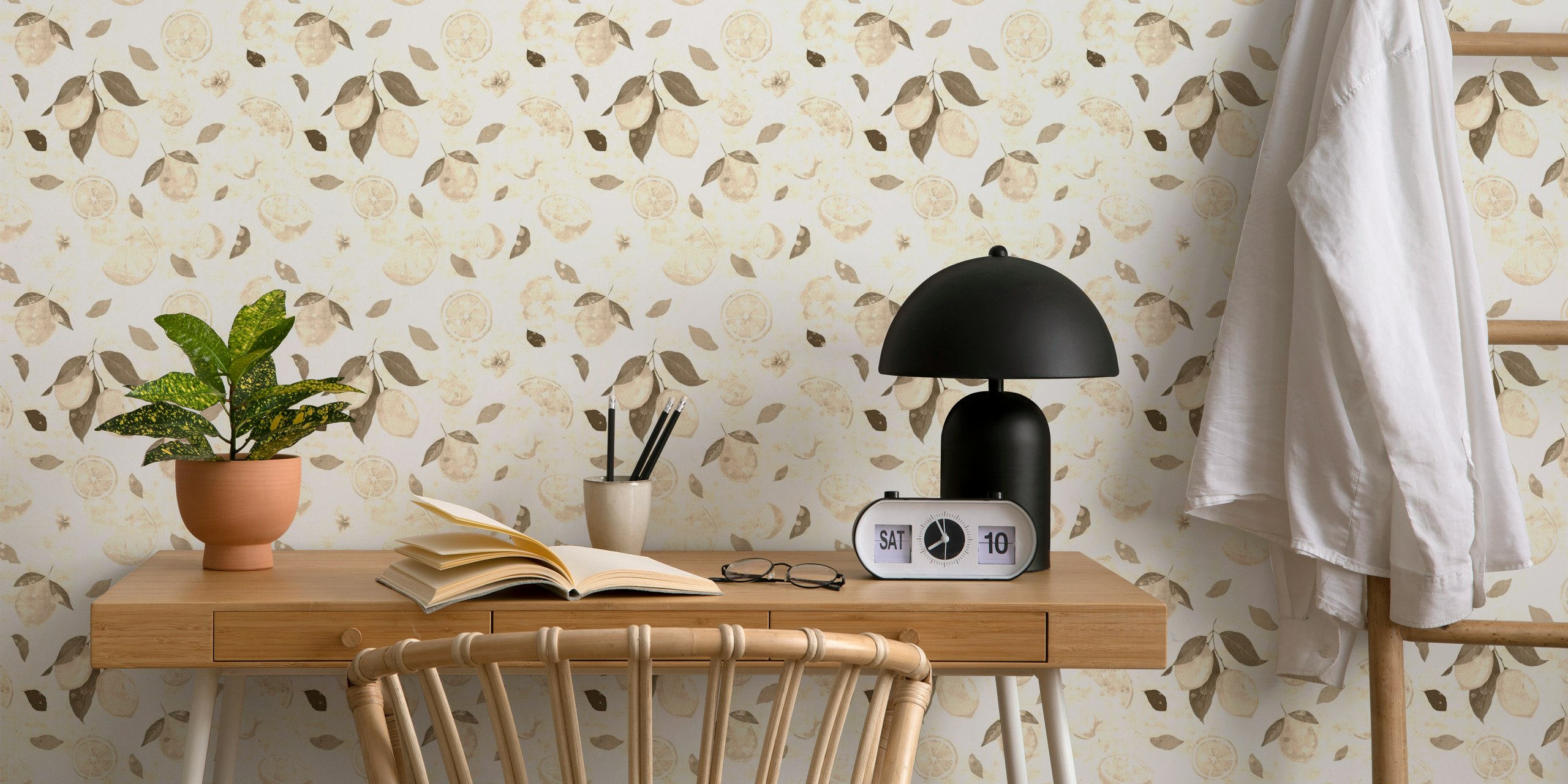 Papel tapiz beige limón en un entorno de cocina