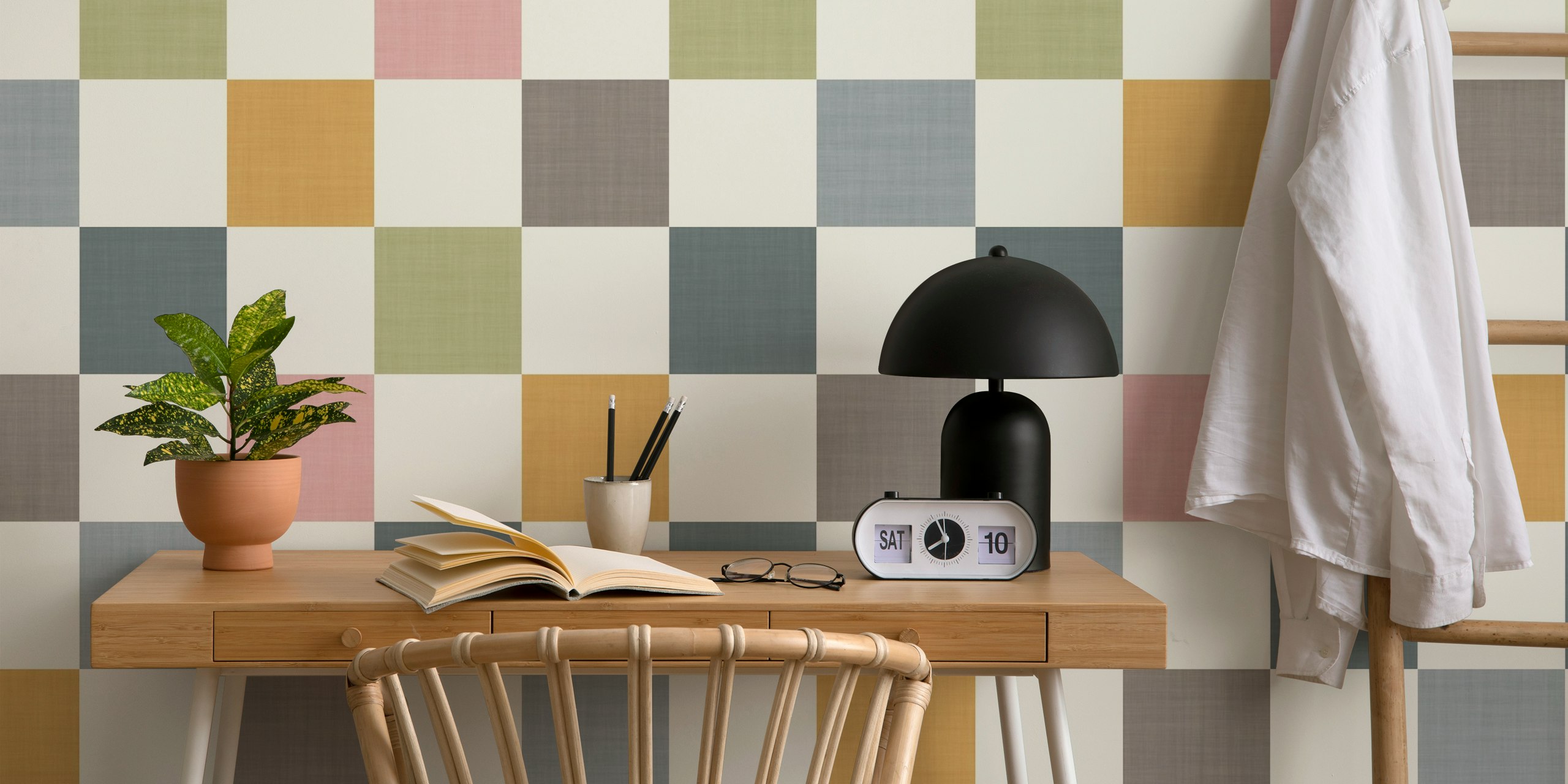 Cosy country checks wallpaper in earthy colors