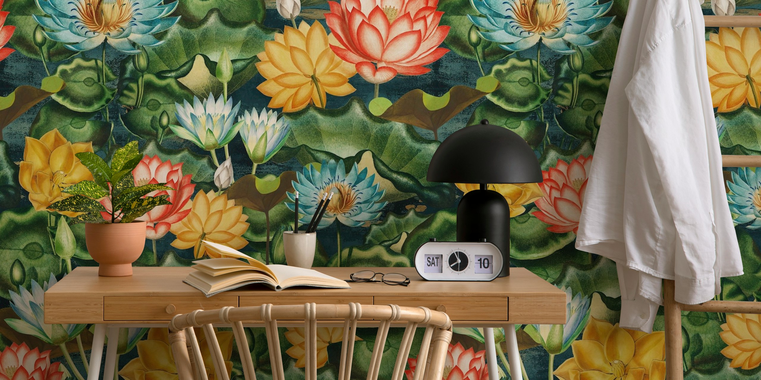 Enchanted Lotus Lake behangontwerp in een kamer