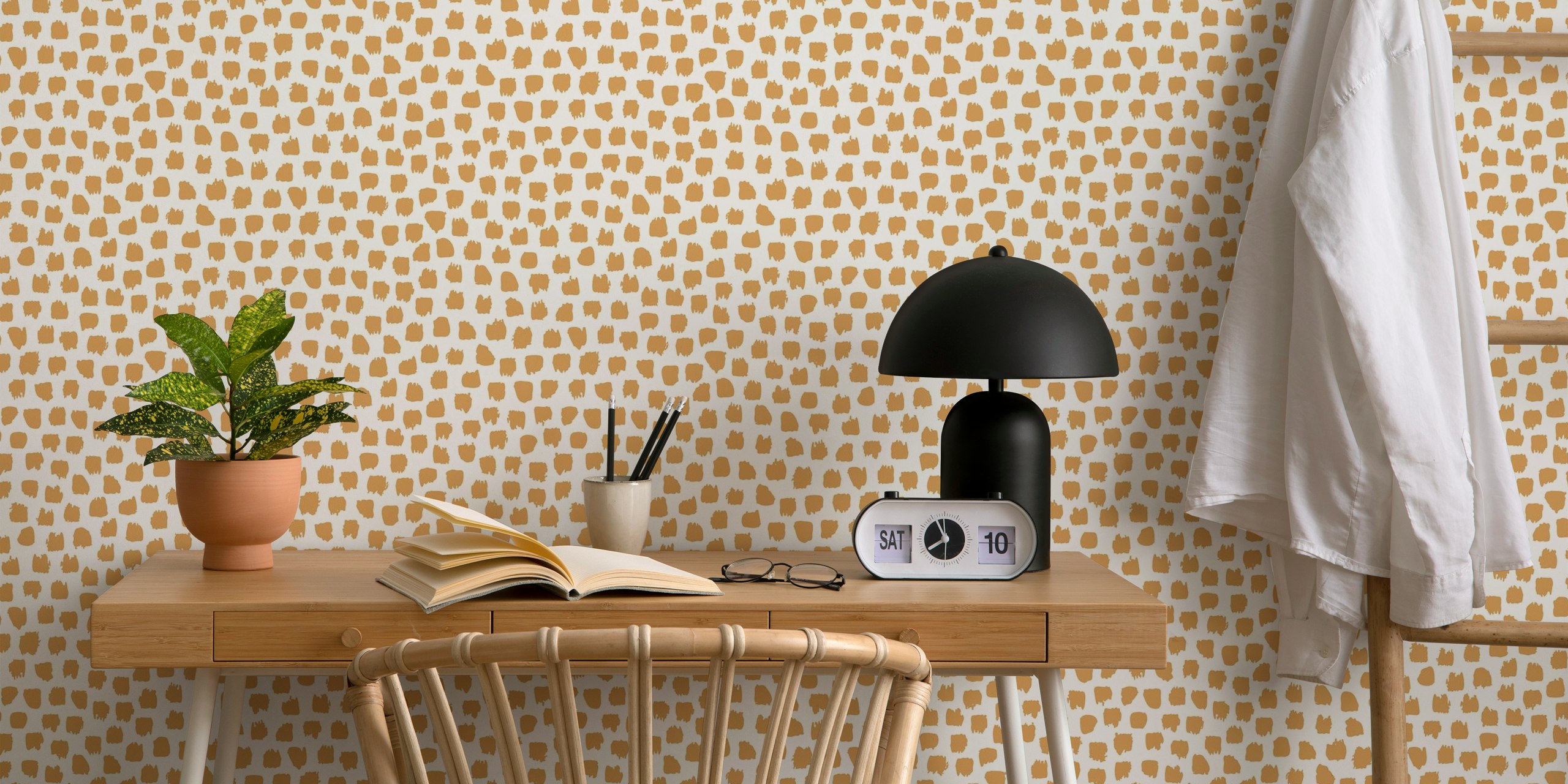 Yellow abstract dots pattern on white background wallpaper