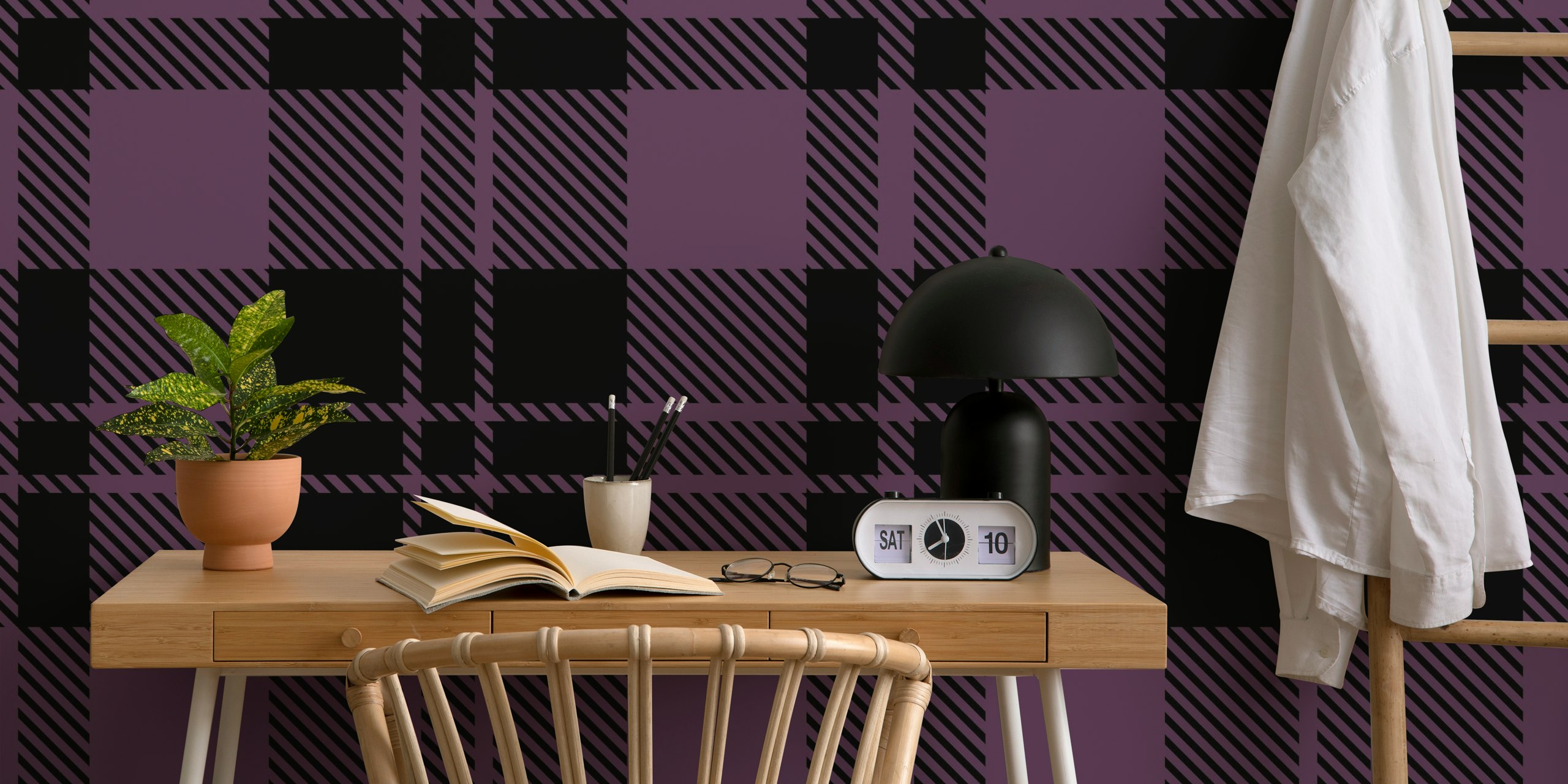 Plum Eskine Tartan wallpaper in a room