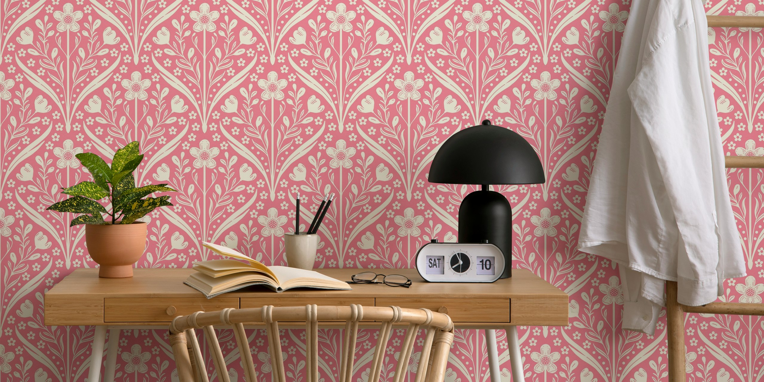 Floral damask pattern in dusty rose color wallpaper