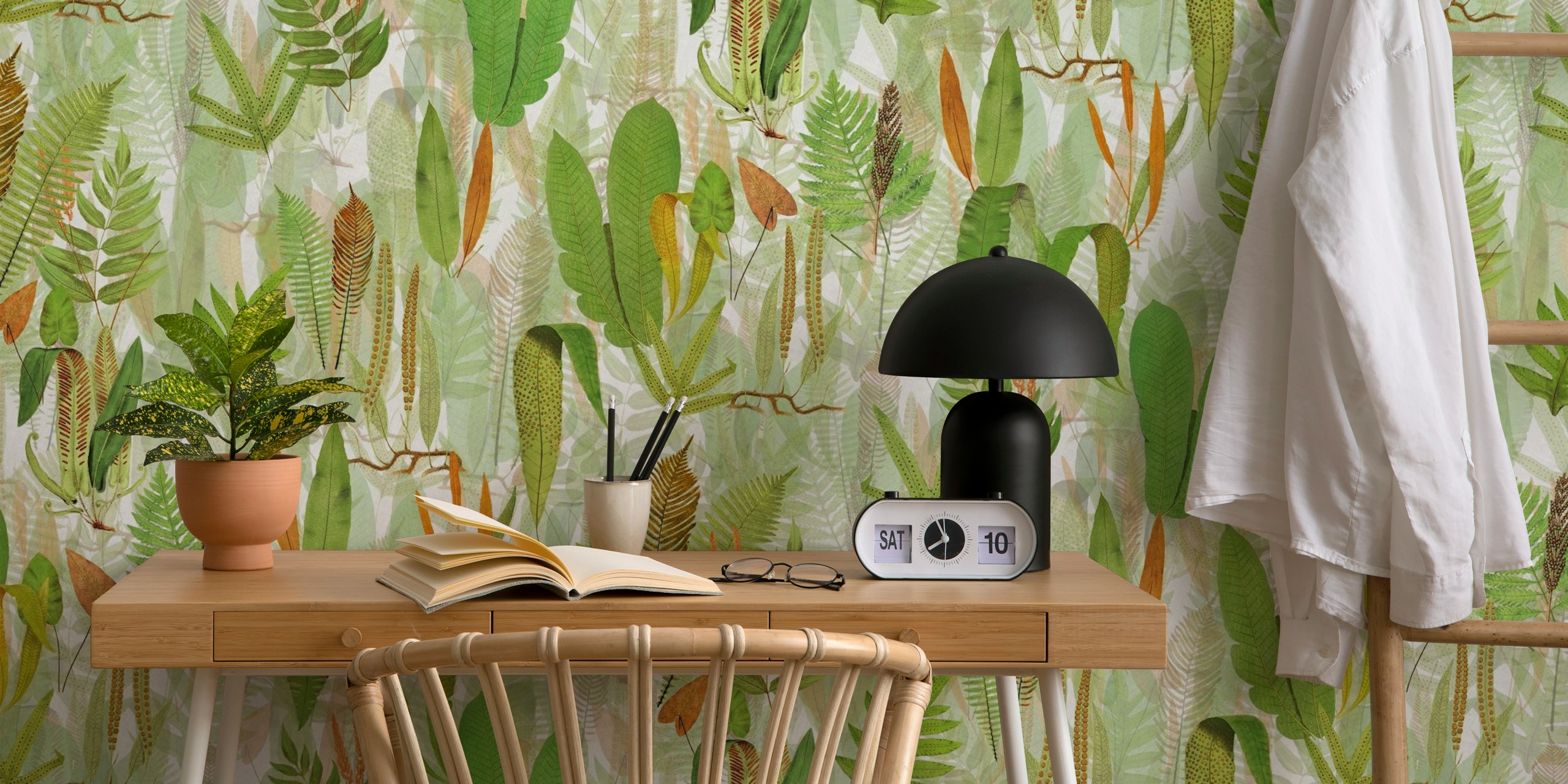 Eden in light green orange tapetdesign