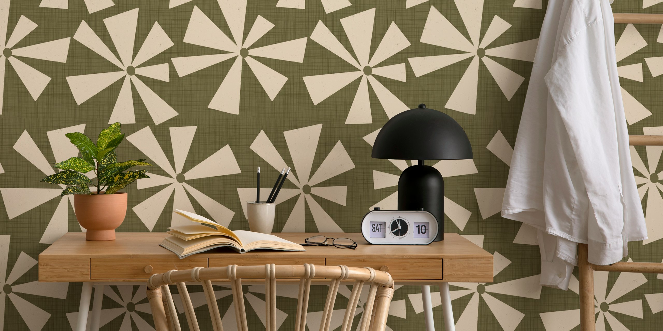 Geometric Floral Burst-tapet i et rum
