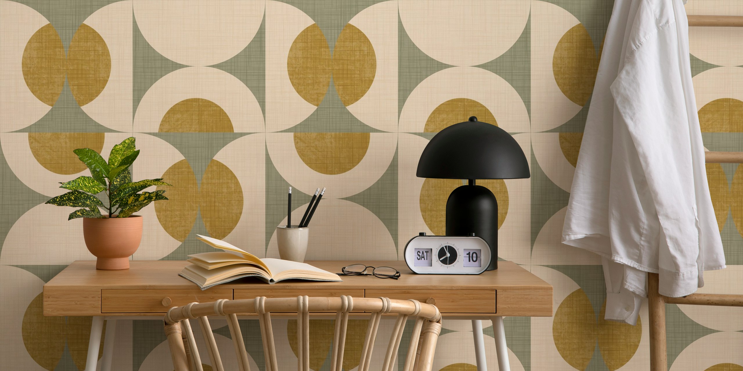 Retro Circle Fusion Tapetdesign in einem Raum