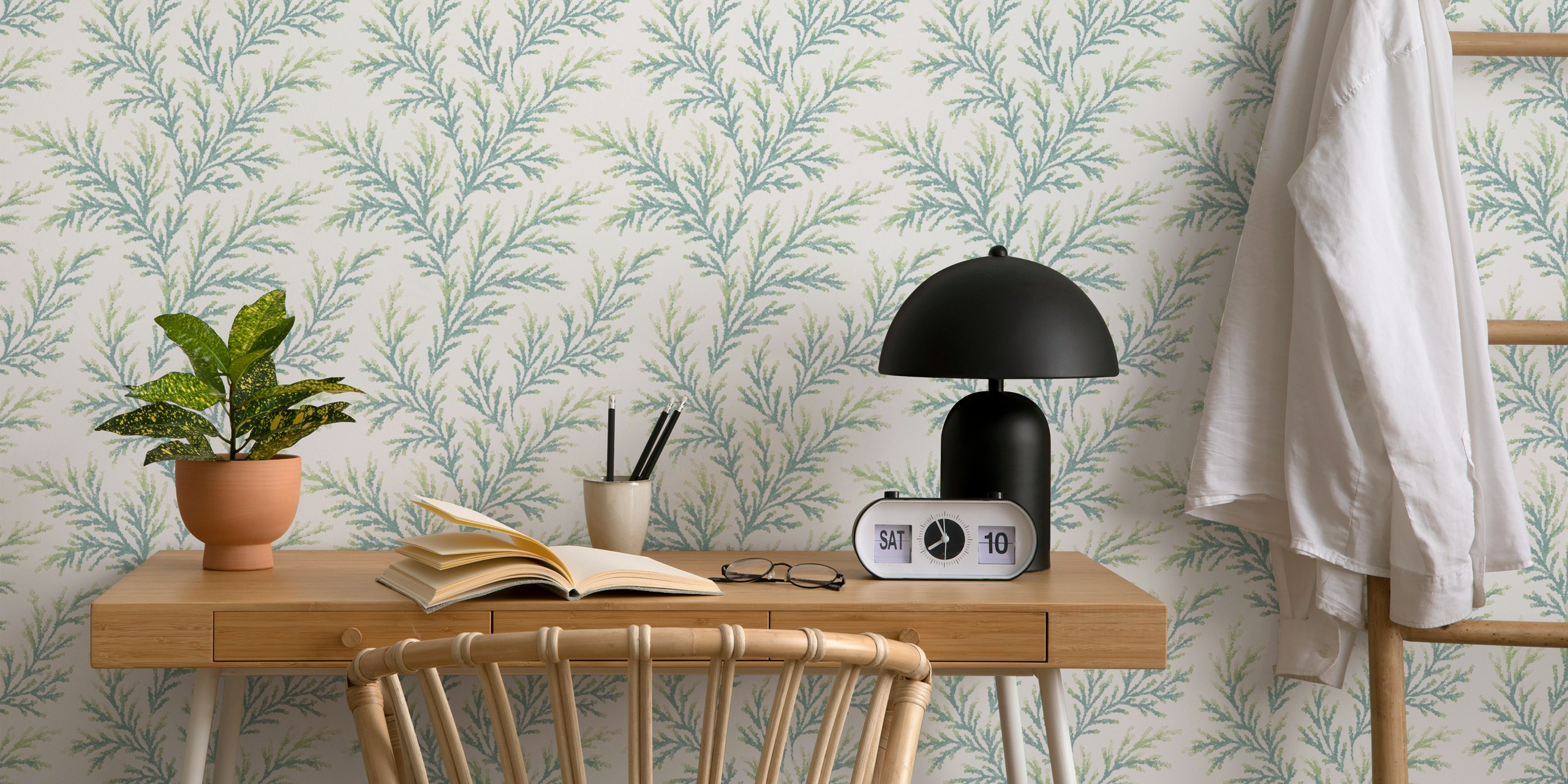 Pine branches wallpaper in a room