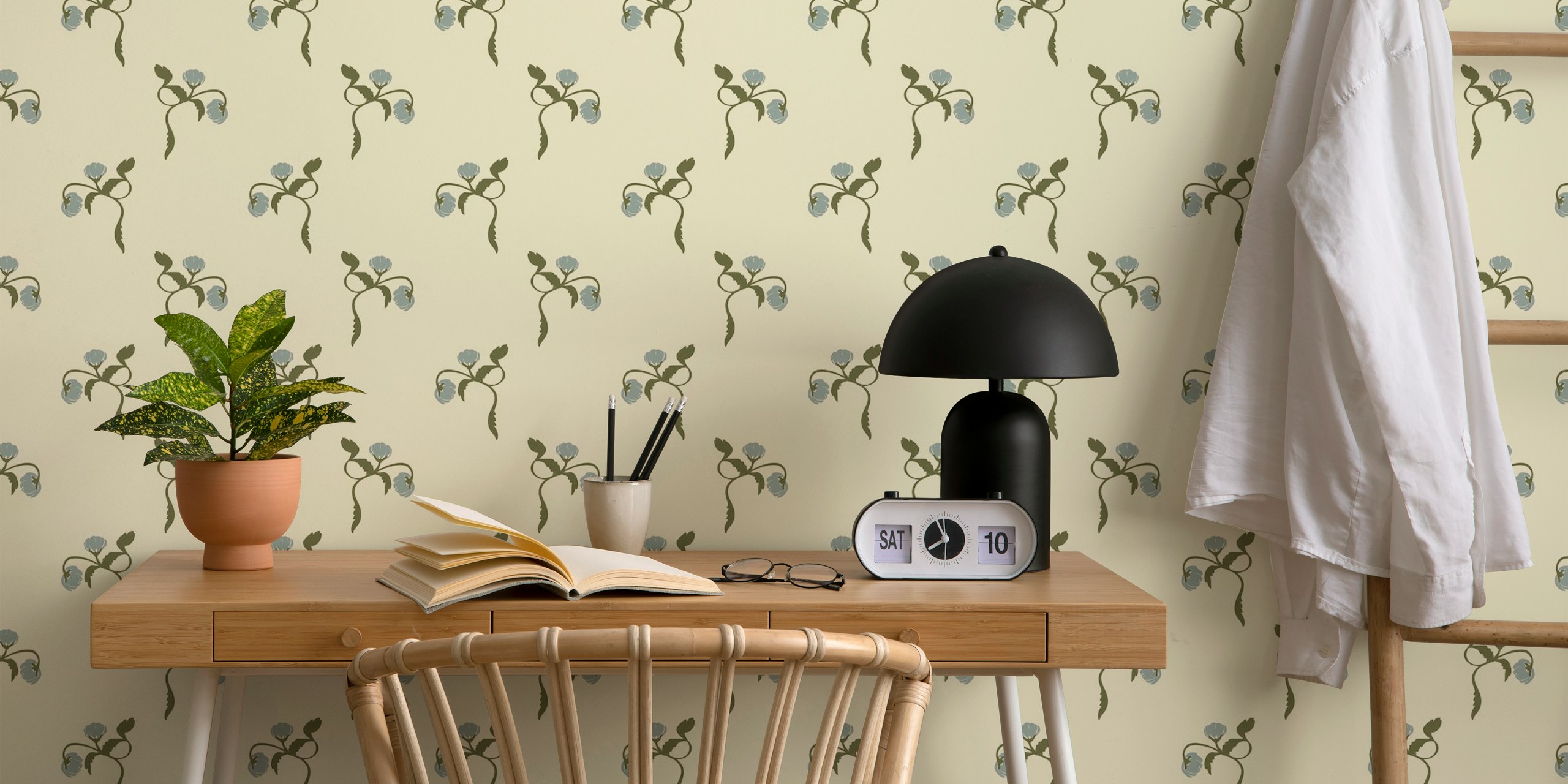 Elegant beige and blue peony flowers wallpaper
