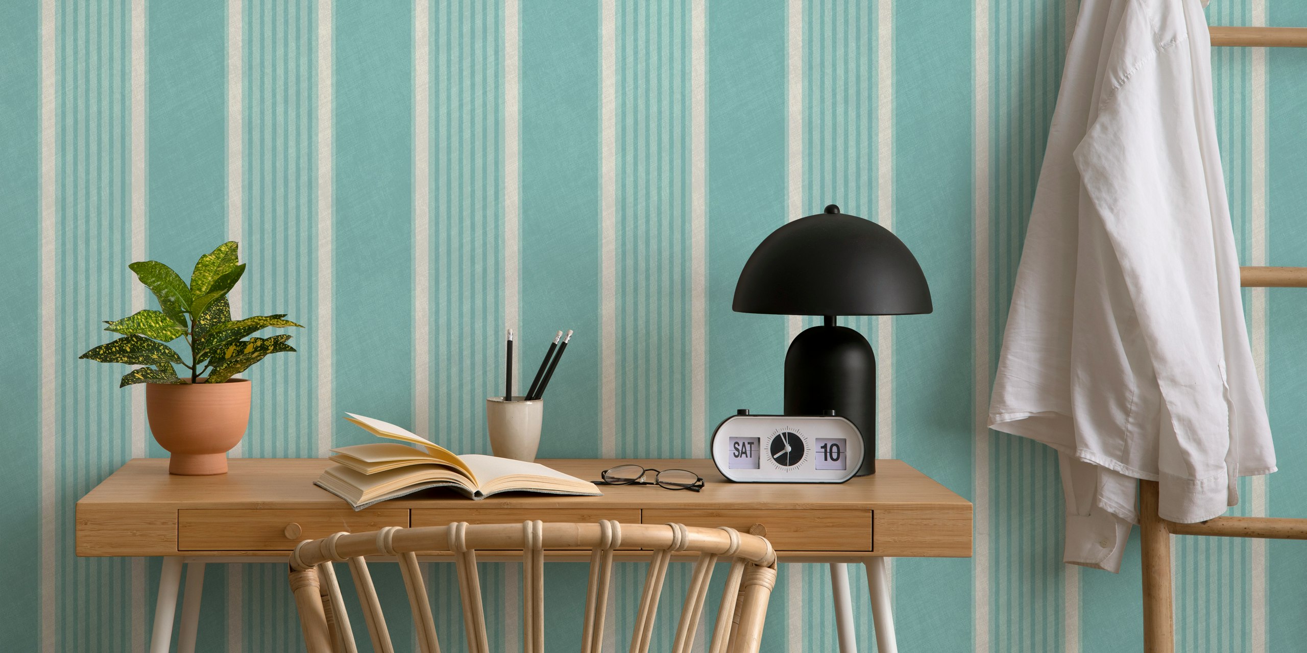 Antique stripes wallpaper in Duck Egg Blue
