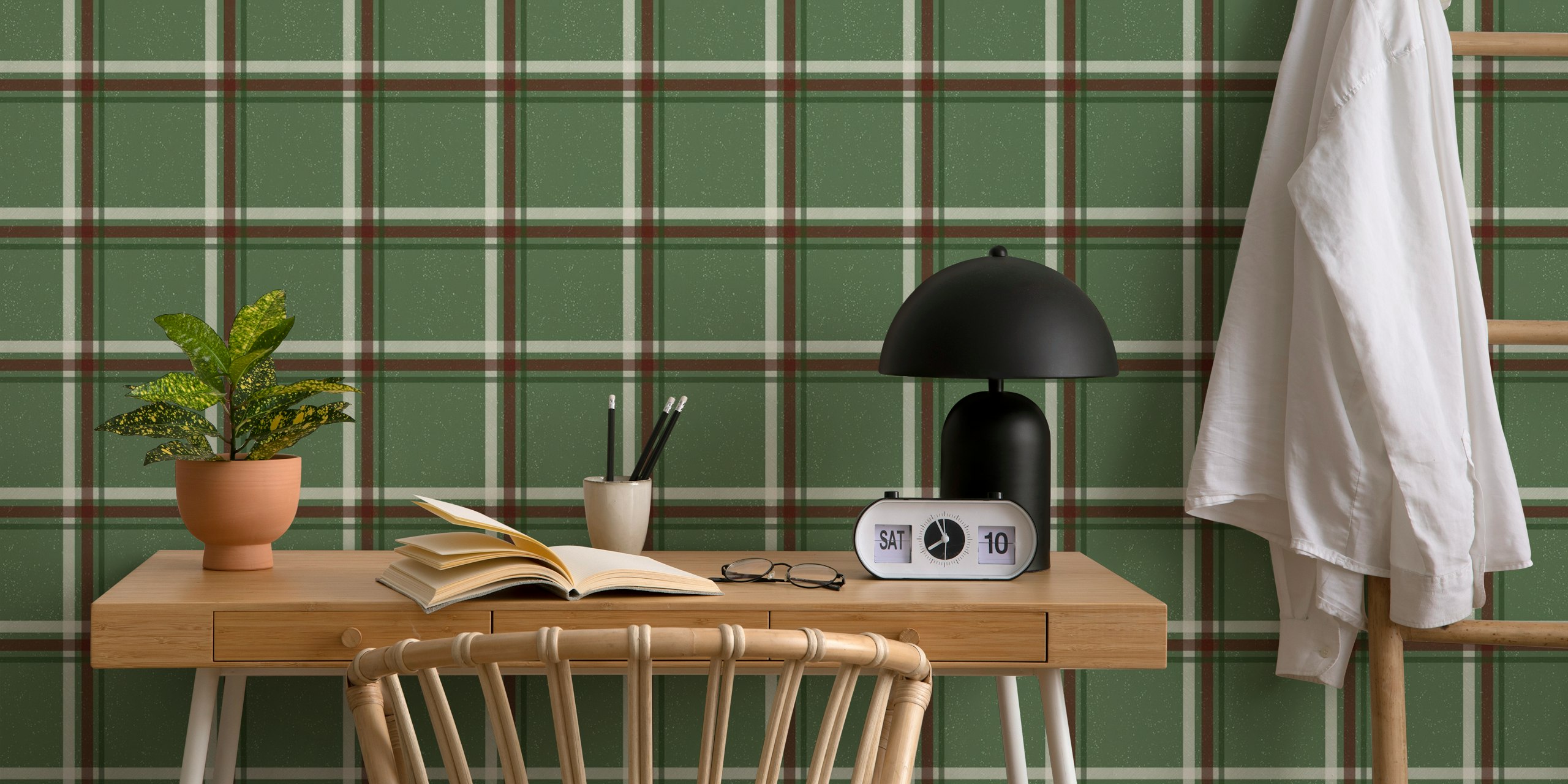 Ταπετσαρία Winter Plaid Green σε ένα δωμάτιο