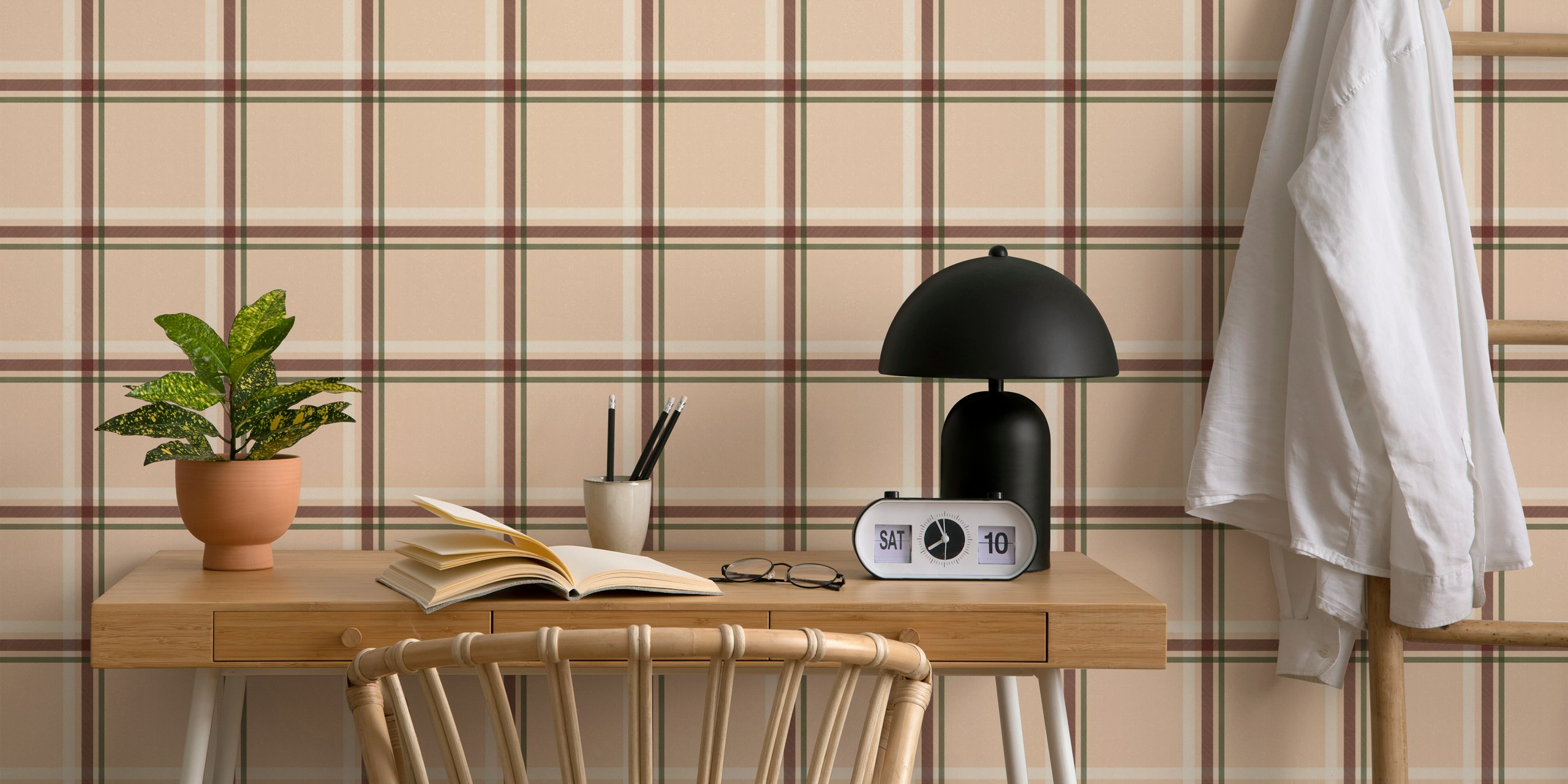 Ταπετσαρία Winter Plaid Pale Pink σε ένα δωμάτιο