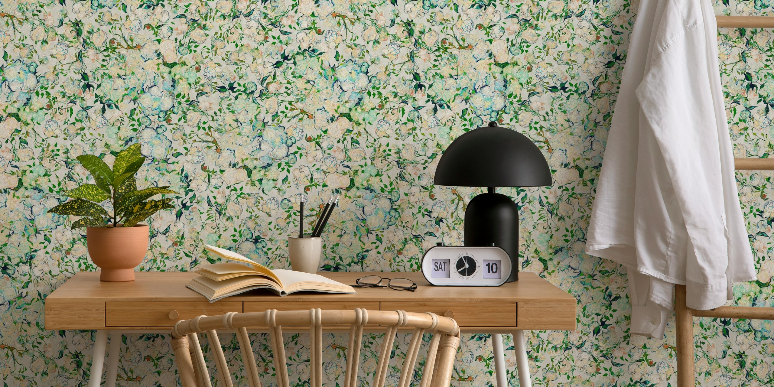 Vincent Van Gogh Roses in Vintage White wallpaper