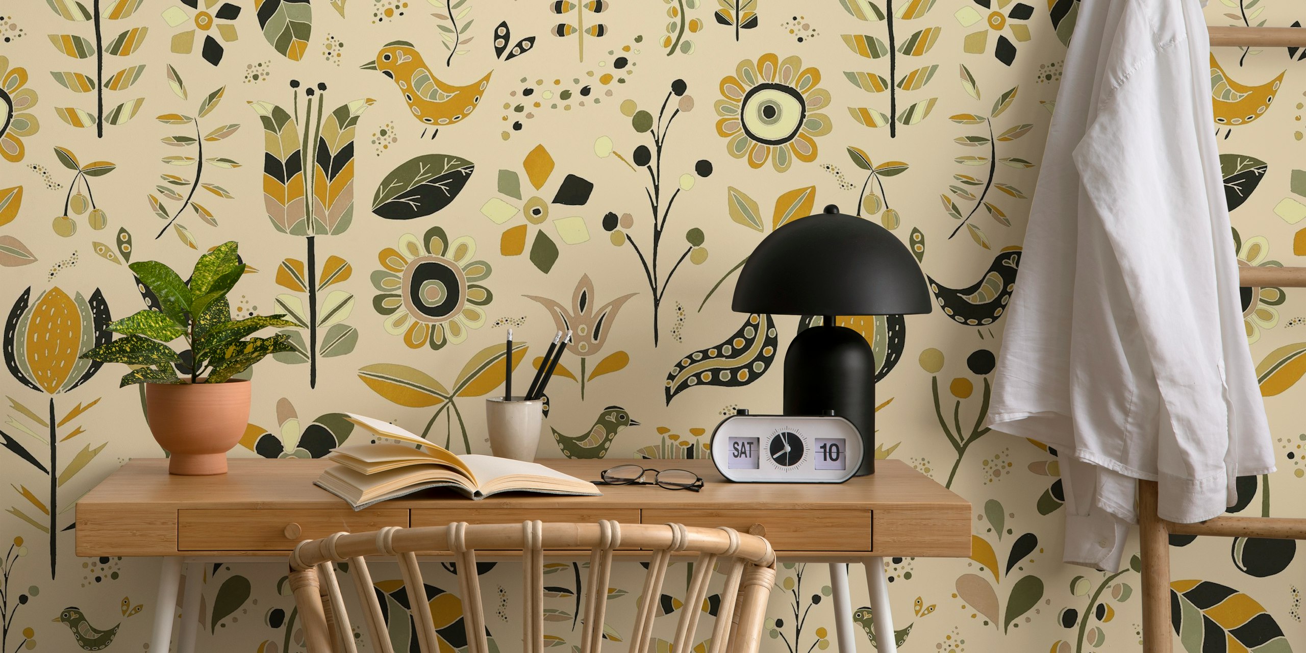 Scandi Folk Garden wallpaper in a room