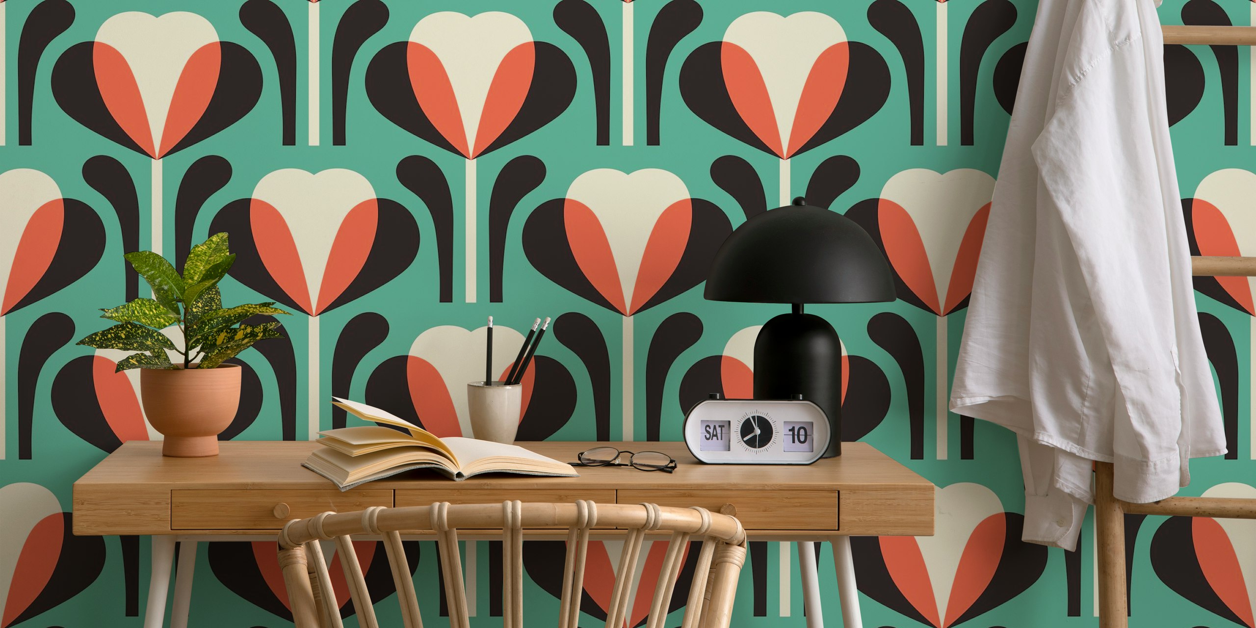 Papel de parede Modern Art Deco Blooms em um quarto