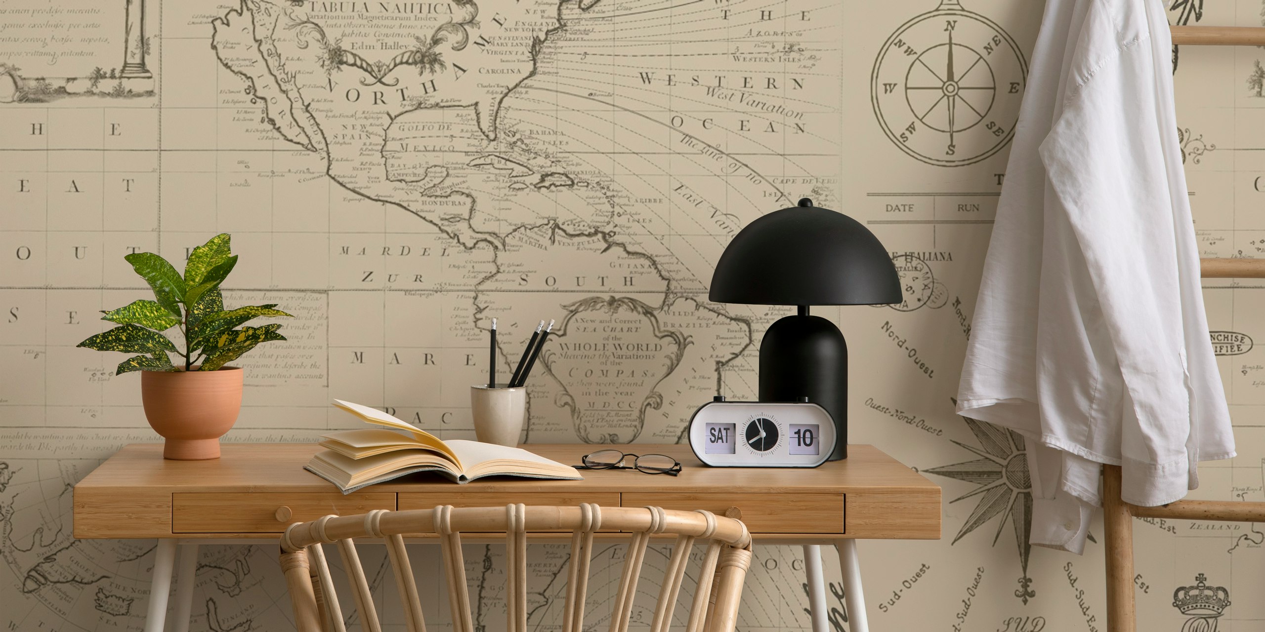 Nautical Mural Wallpaper em tons de sépia