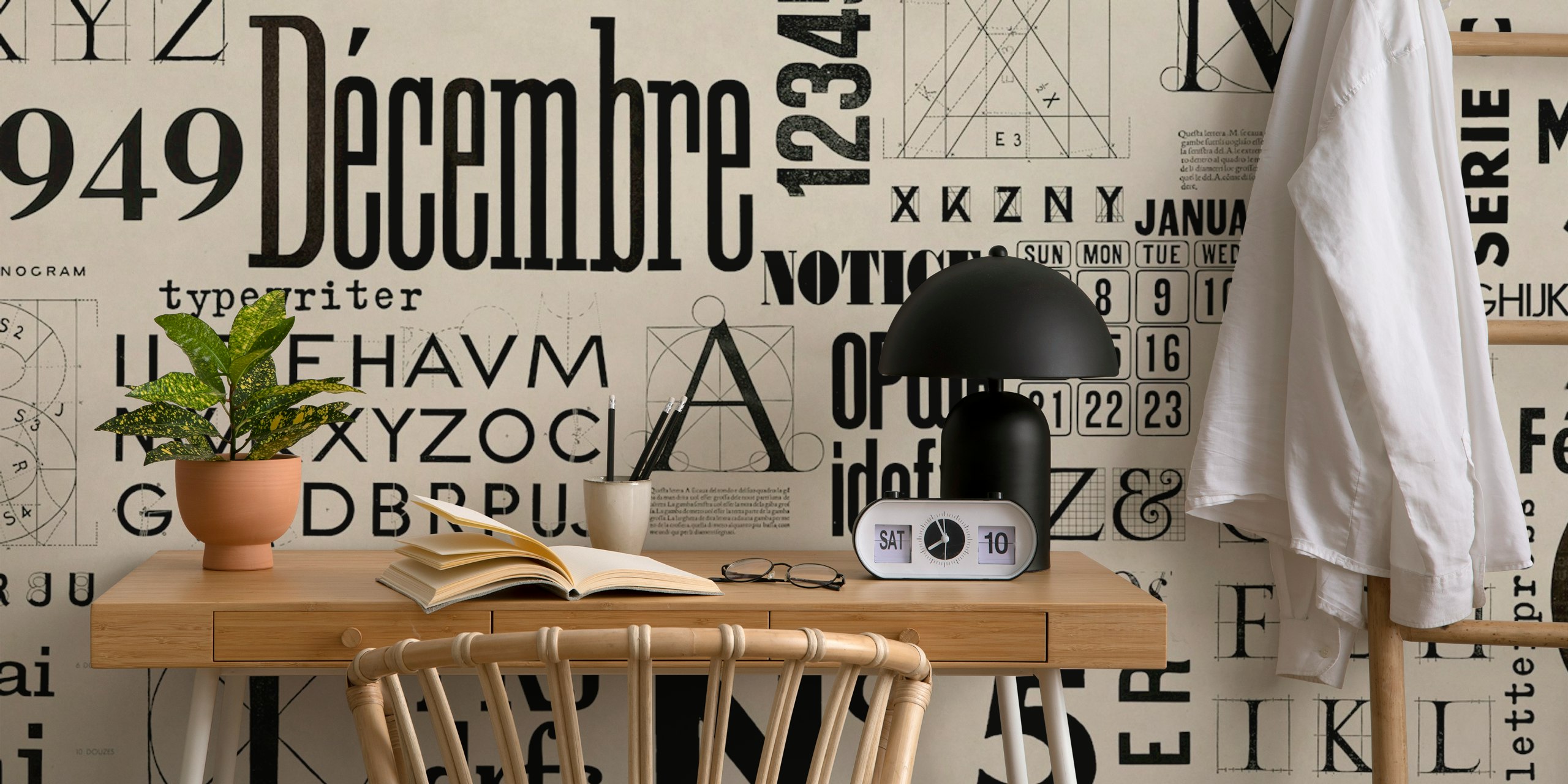 Retro typography wallpaper in a stylish room