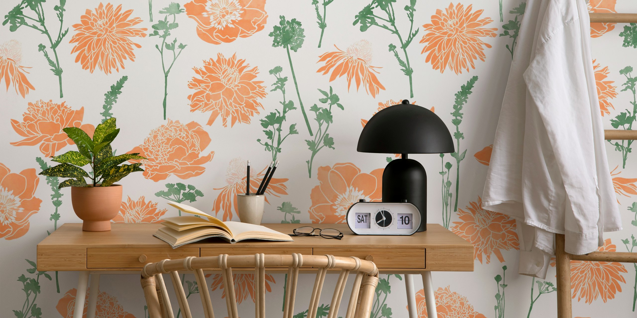 Floral wallpaper design in a room