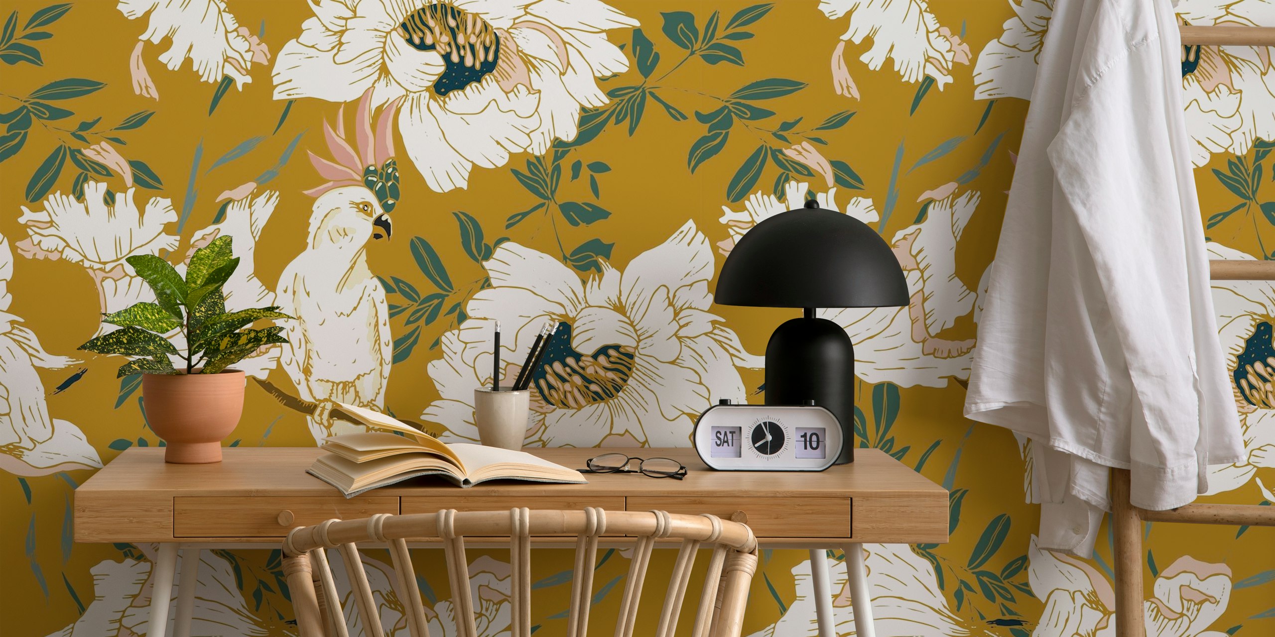 Bohemian Birds & Blooms wallpaper in een kamer