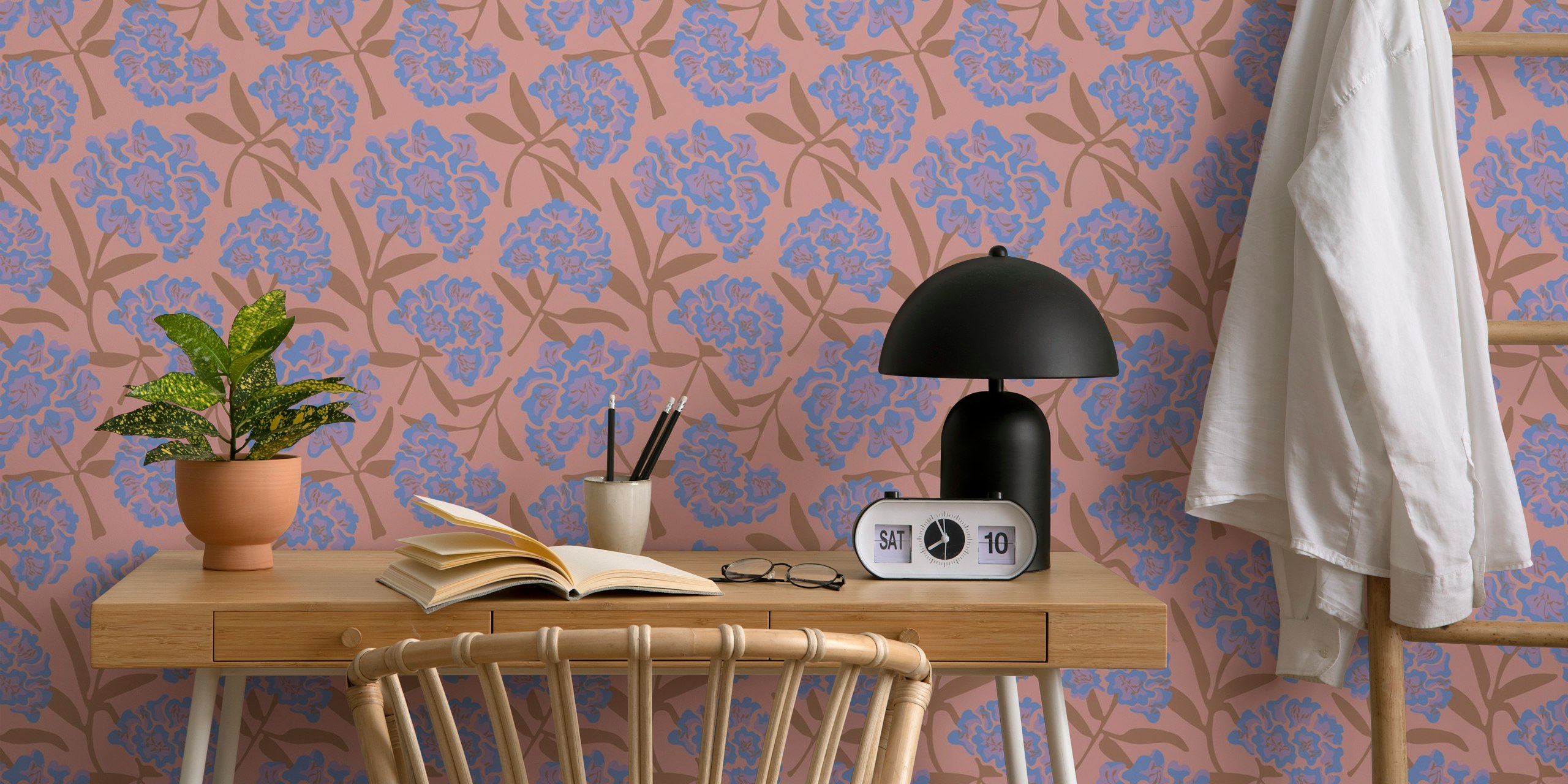 Rhododendrons floral wallpaper in a room setting