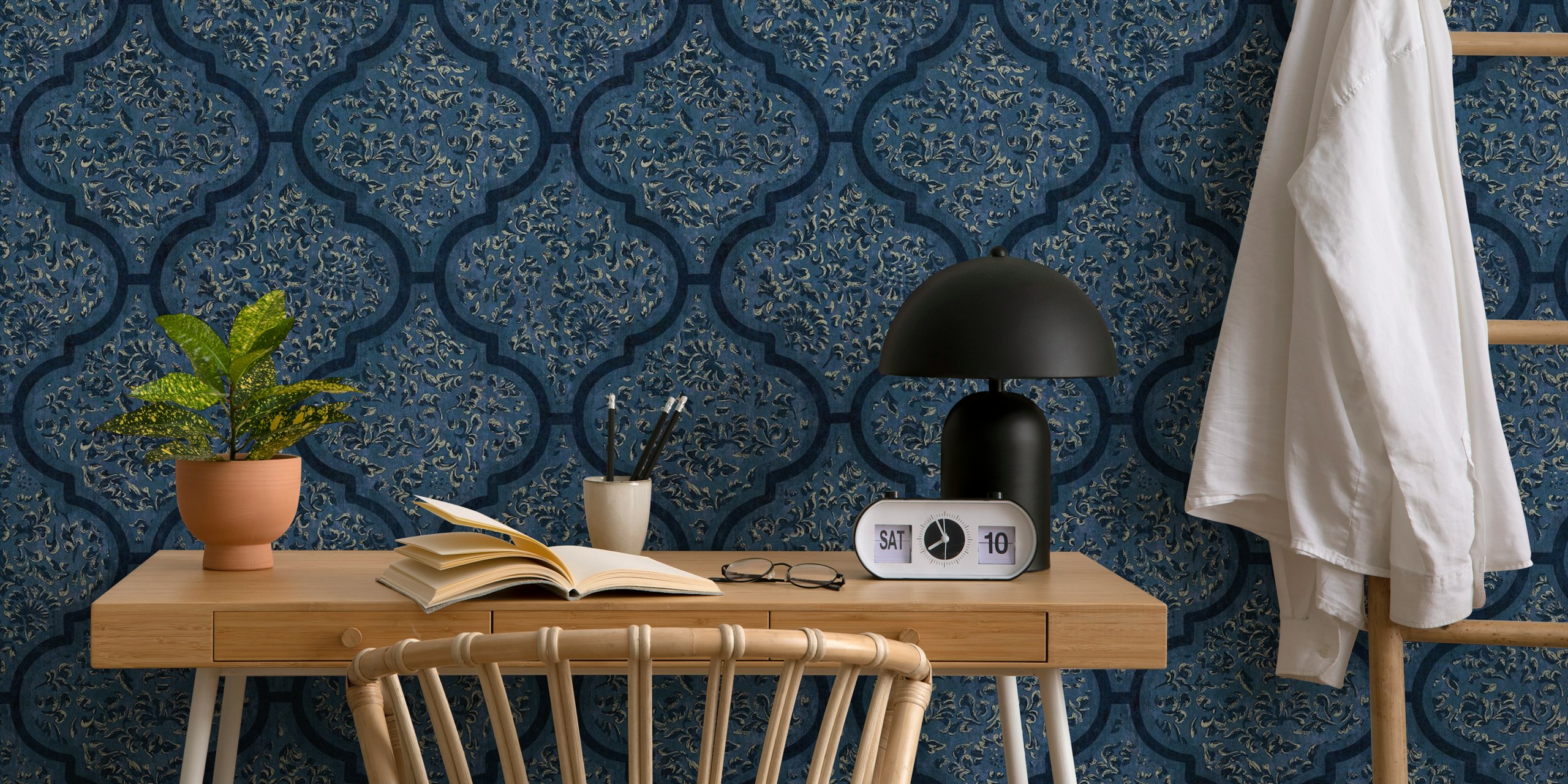 Ornamental Moroccan tile wallpaper in a room