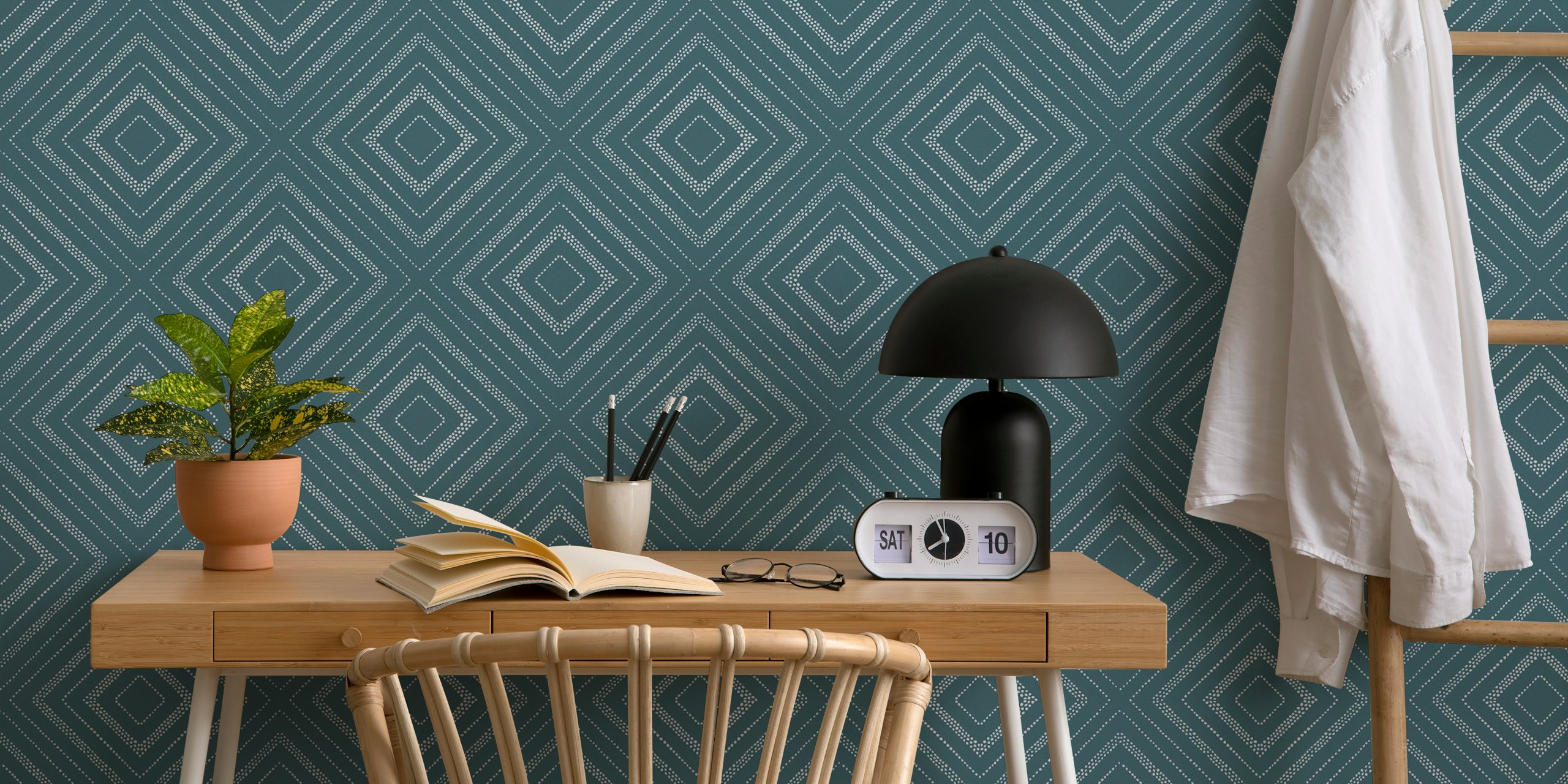 Dotted geometric wallpaper in a modern room