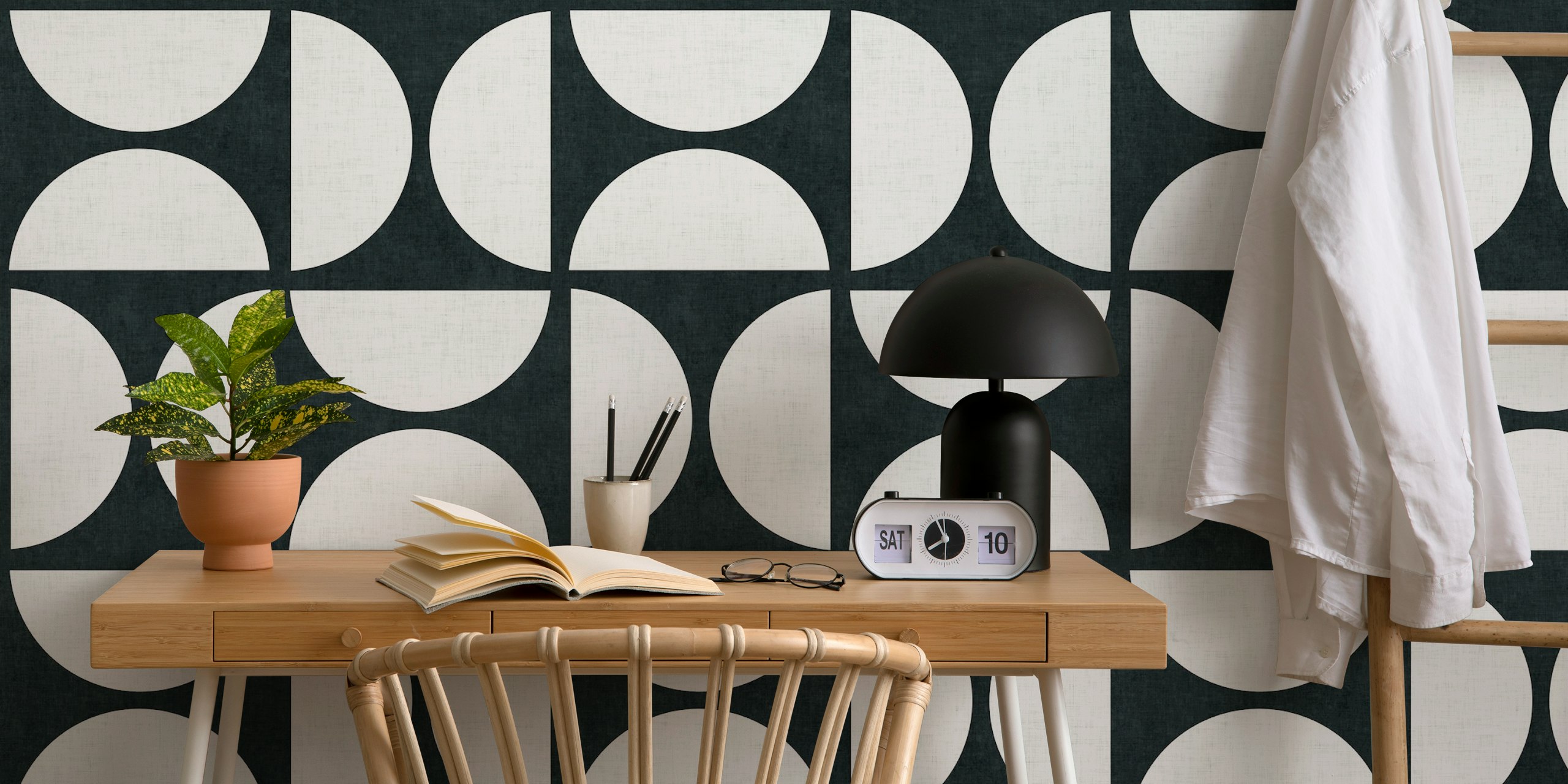 Mid-Century Modern Geometric design de papel de parede preto