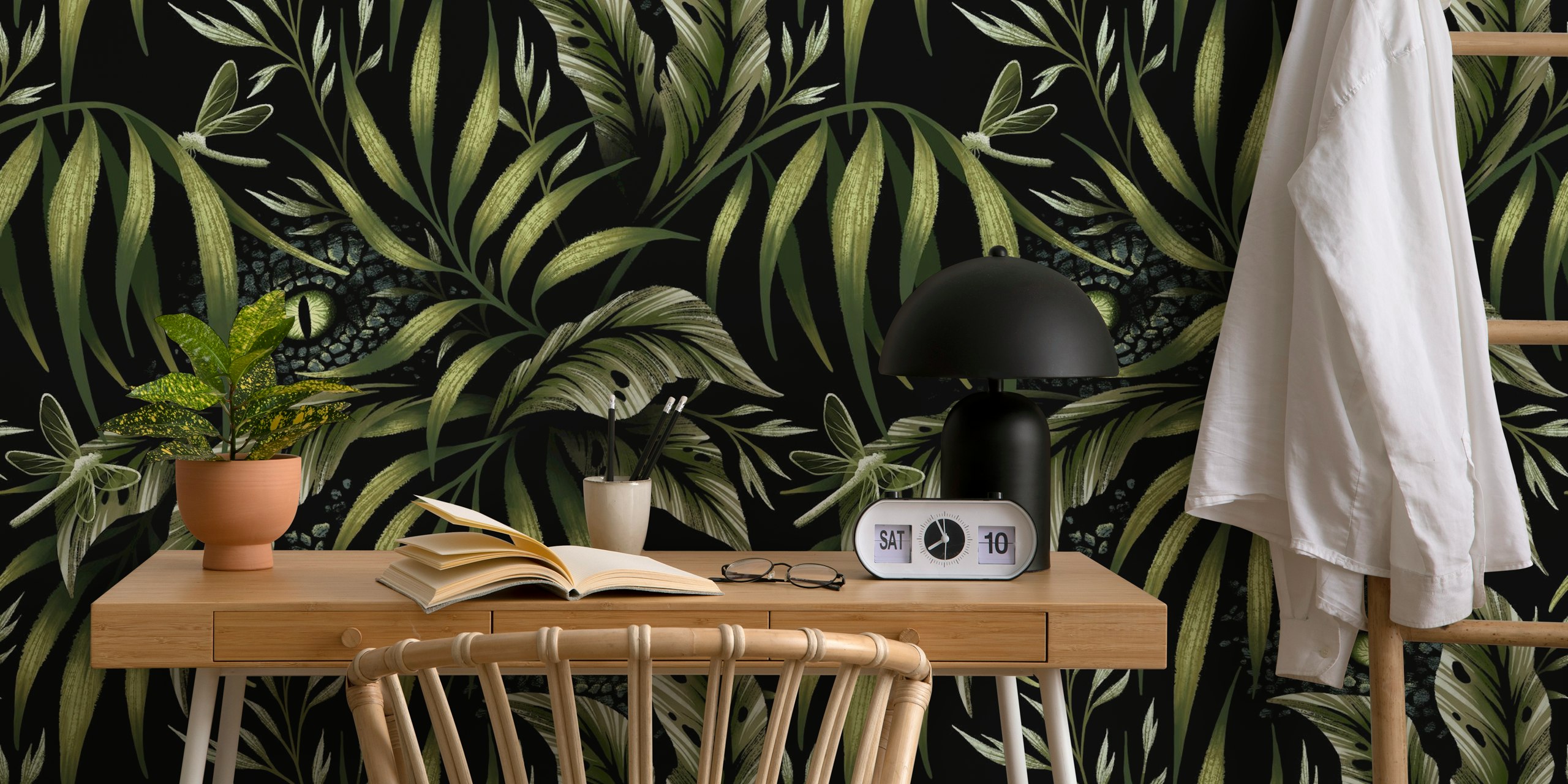 Jurassic Jungle - Camo Green papel de parede em um quarto