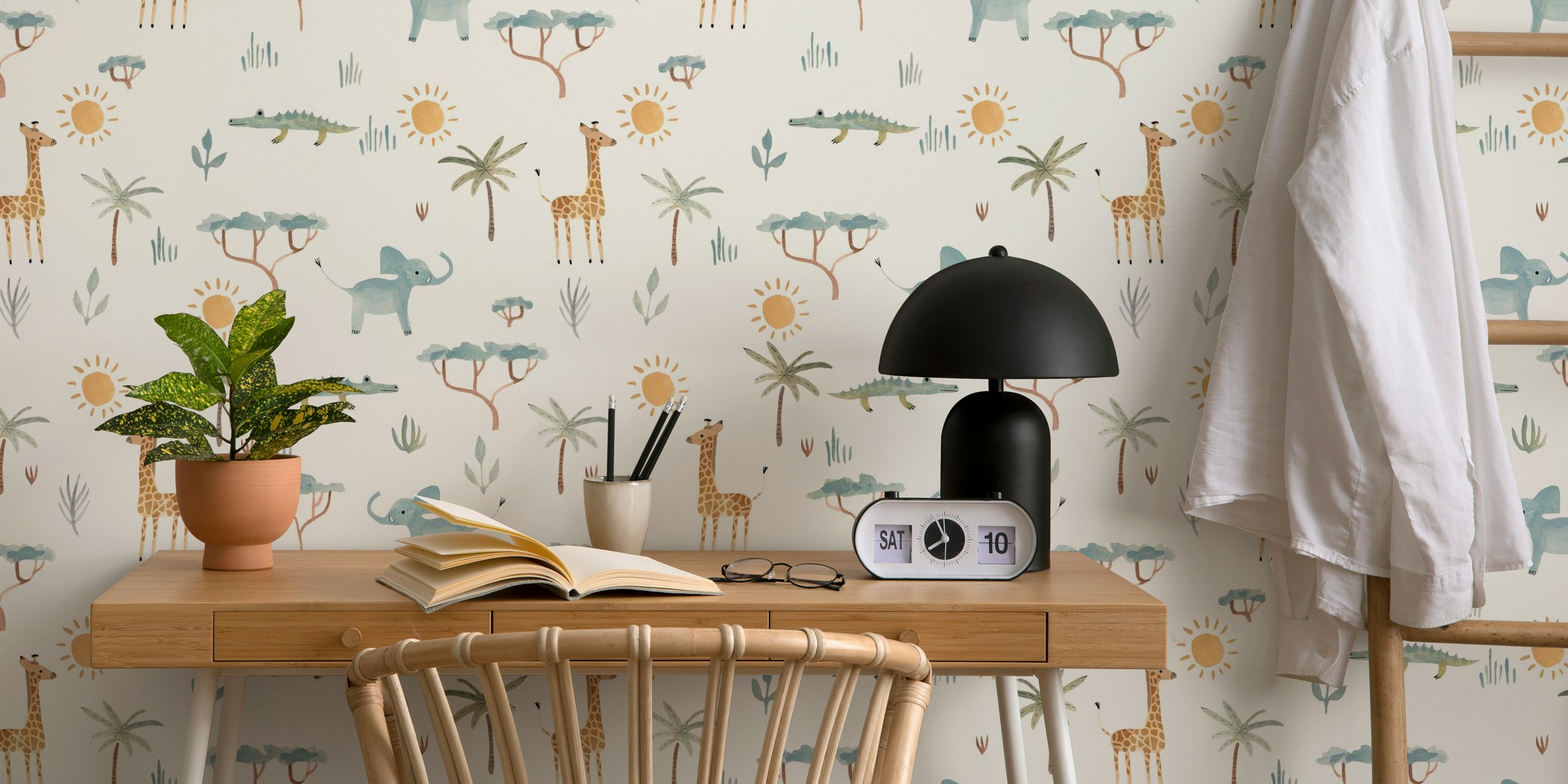 Safari Playtime wallpaper design featuring animals.