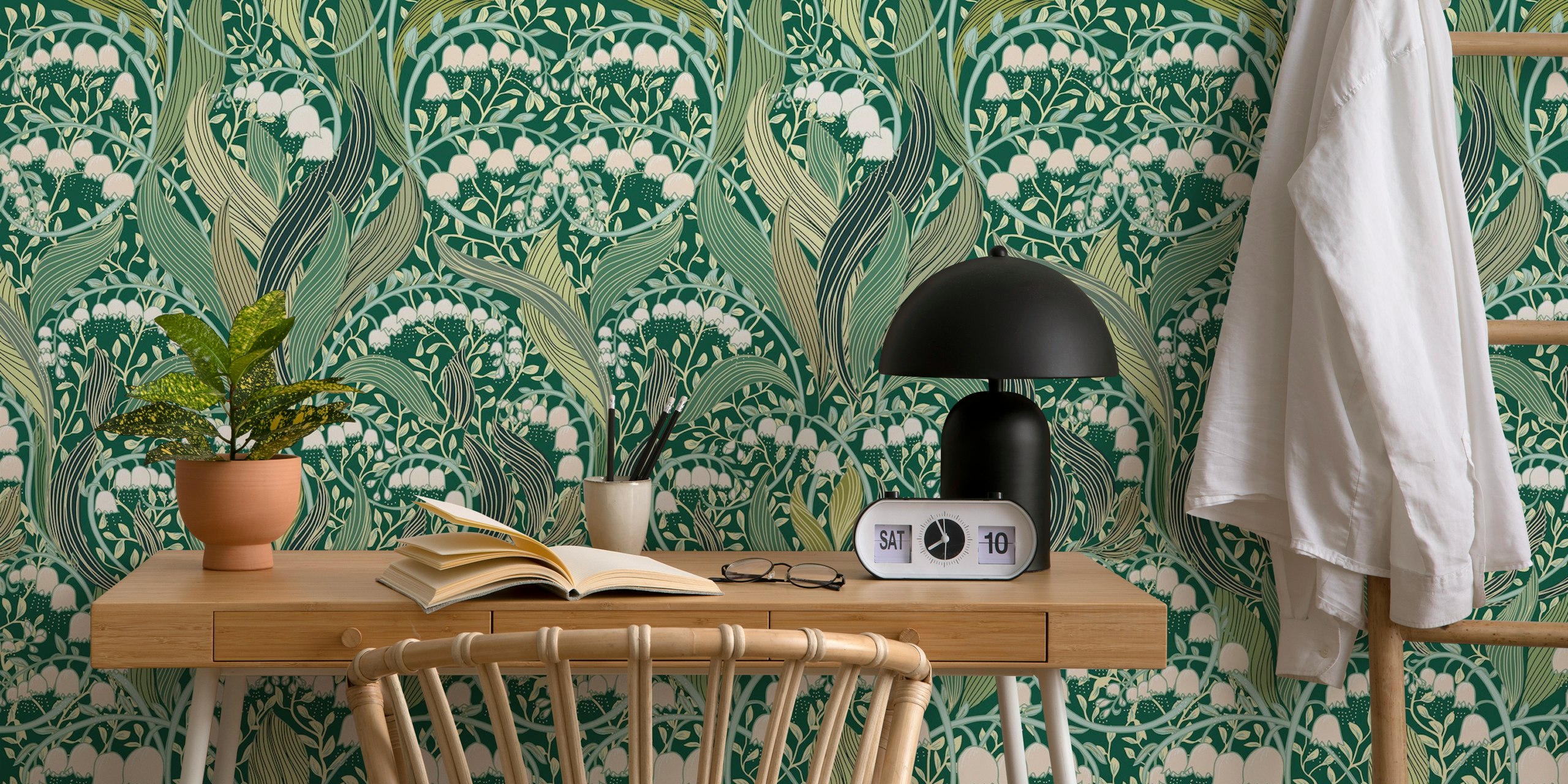 Victorian lily of the valley wallpaper in a room