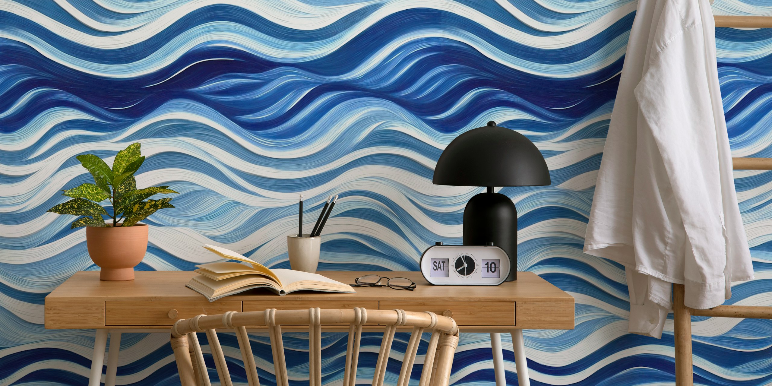 Oceanic blue waves in various shades of blue wallpaper