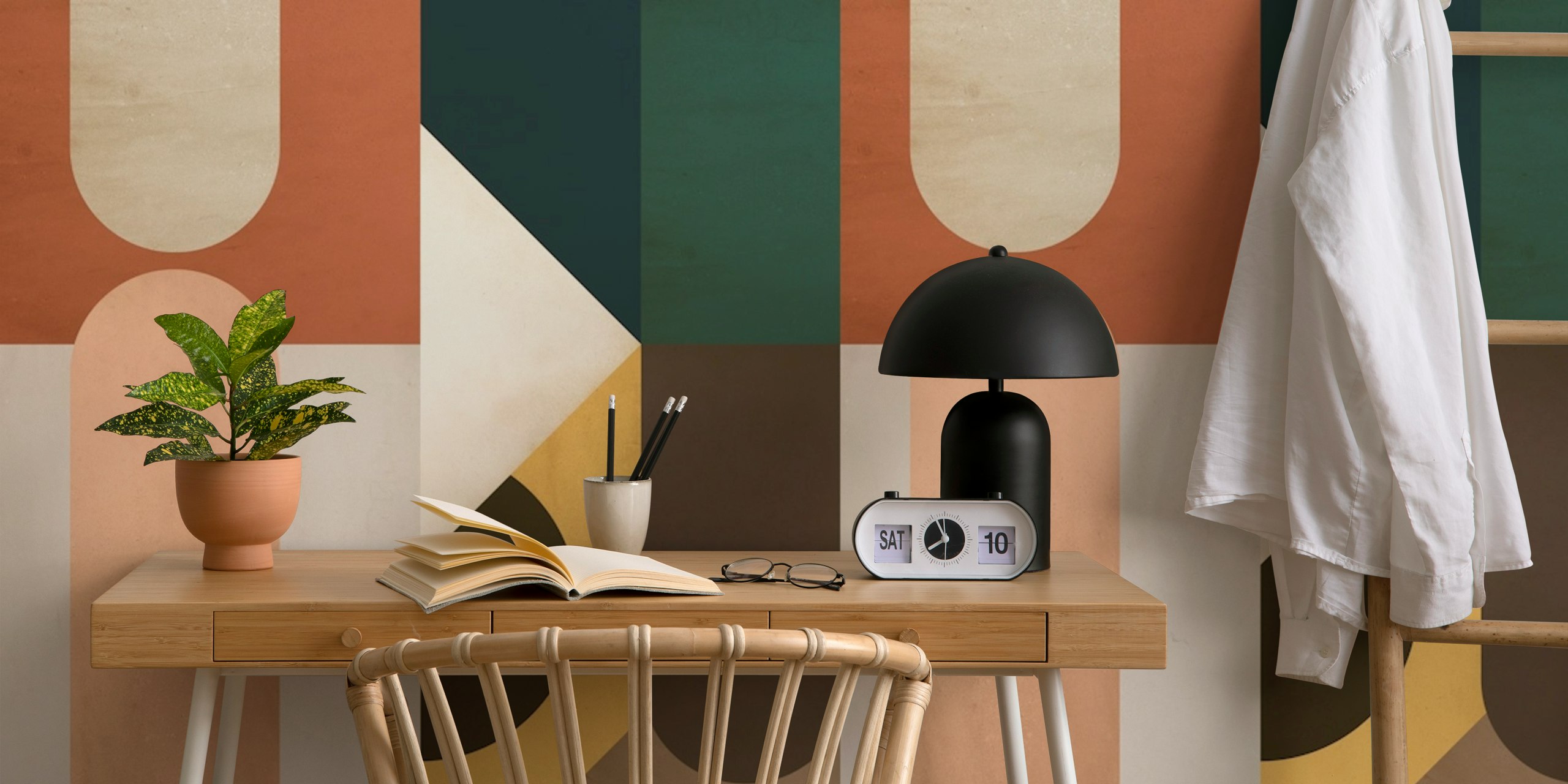 Mid Century abstract geometric shapes in earthy tones wallpaper