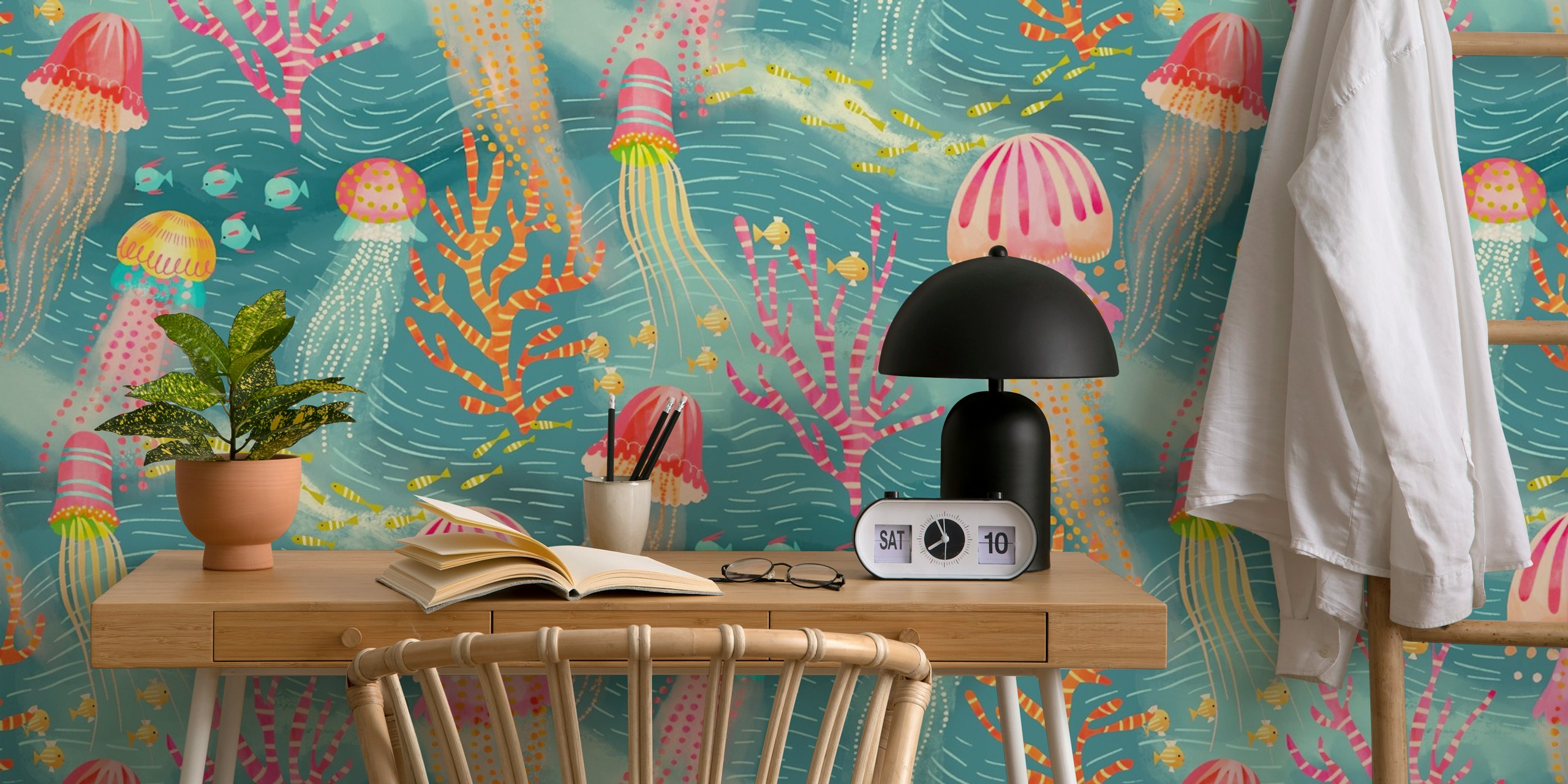 Jellyfish ocean life tapetti huoneessa