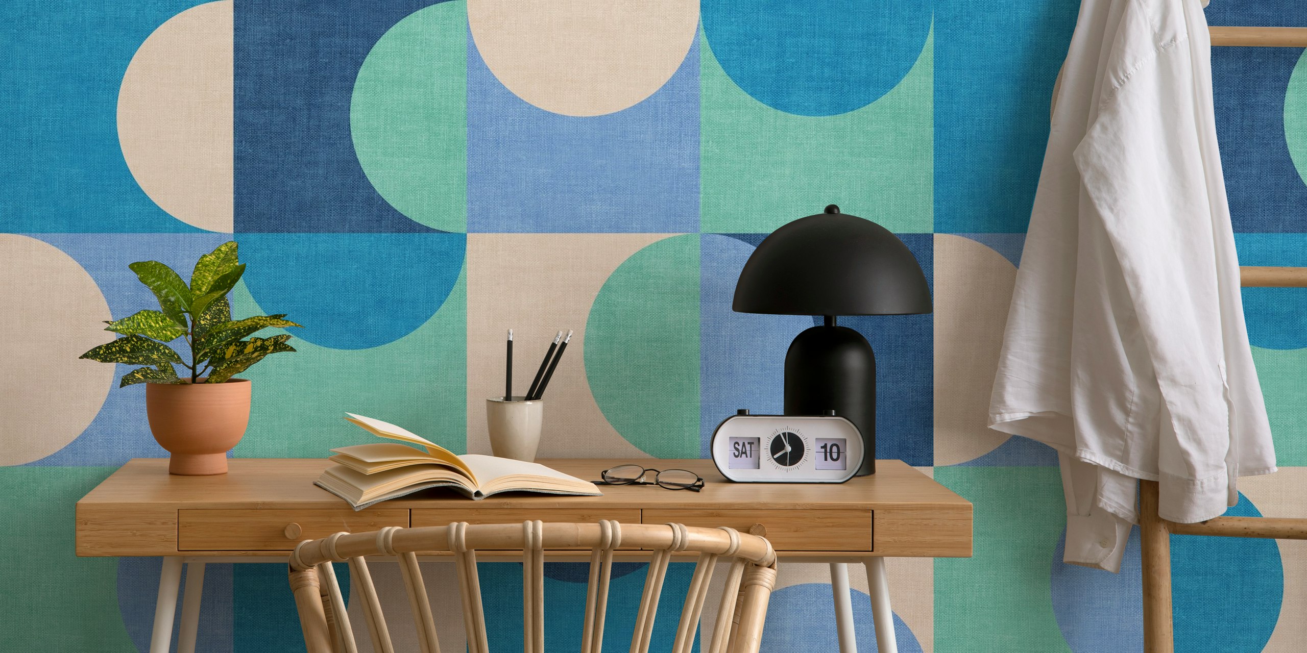 Papier peint Bauhaus Circle Abstract Coastal dans une pièce