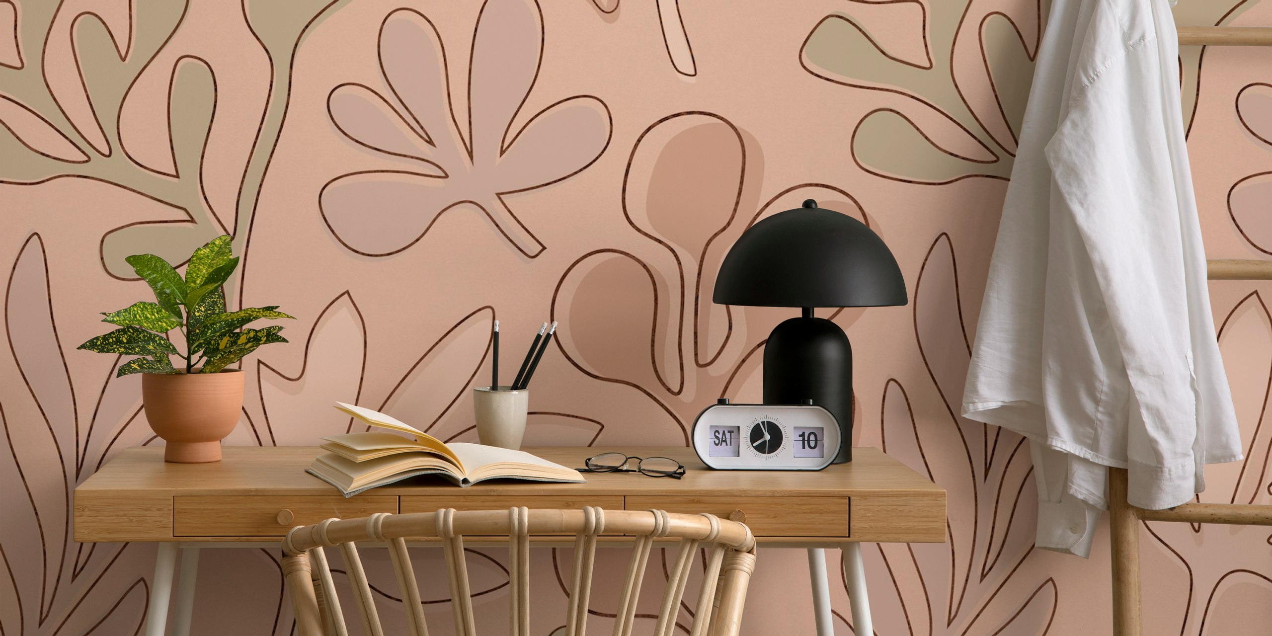 Matisse Subtle Leaf Harmony behang in een kamer.