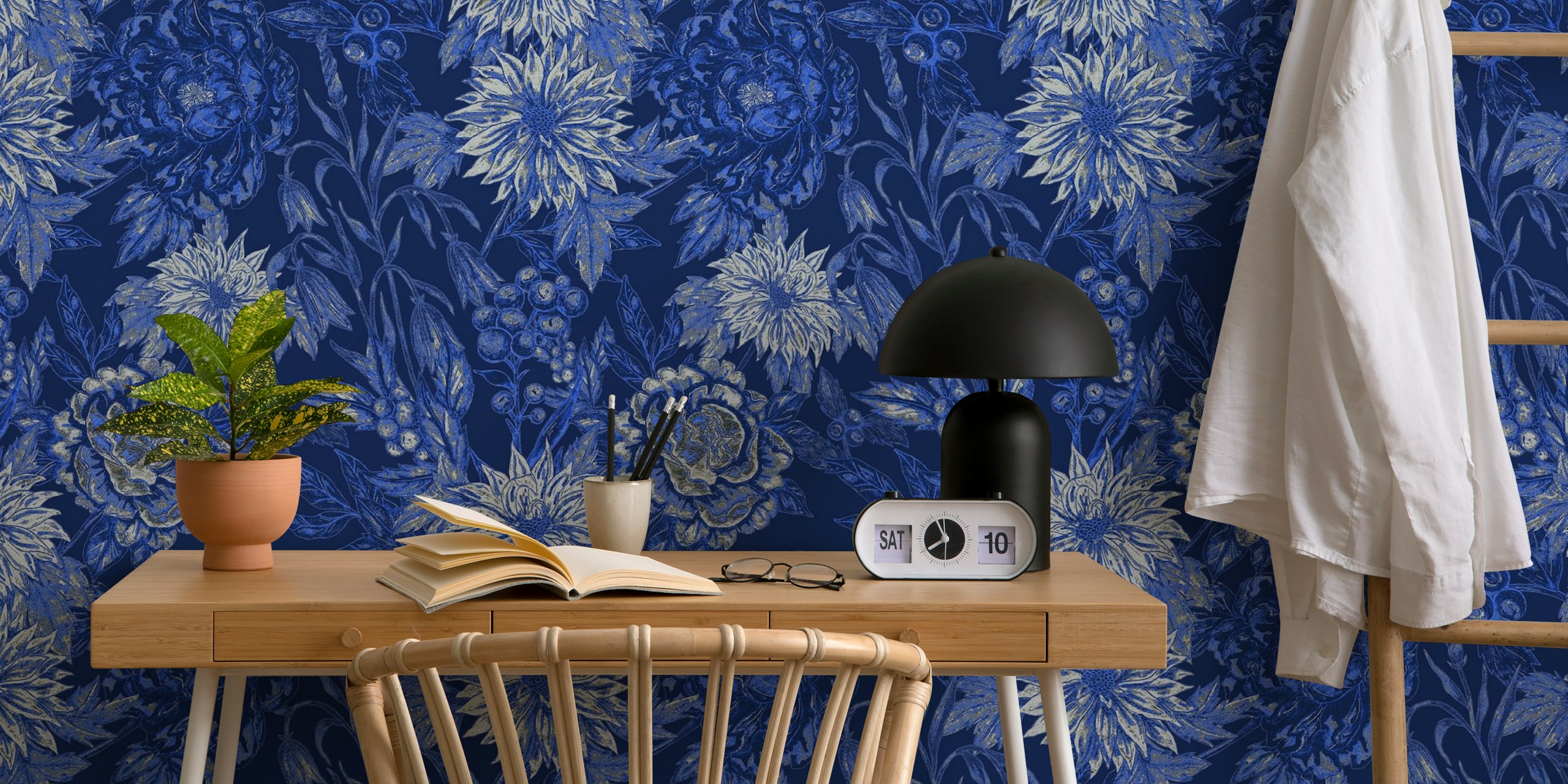 Sapphire Botanical Decor wallpaper in a room