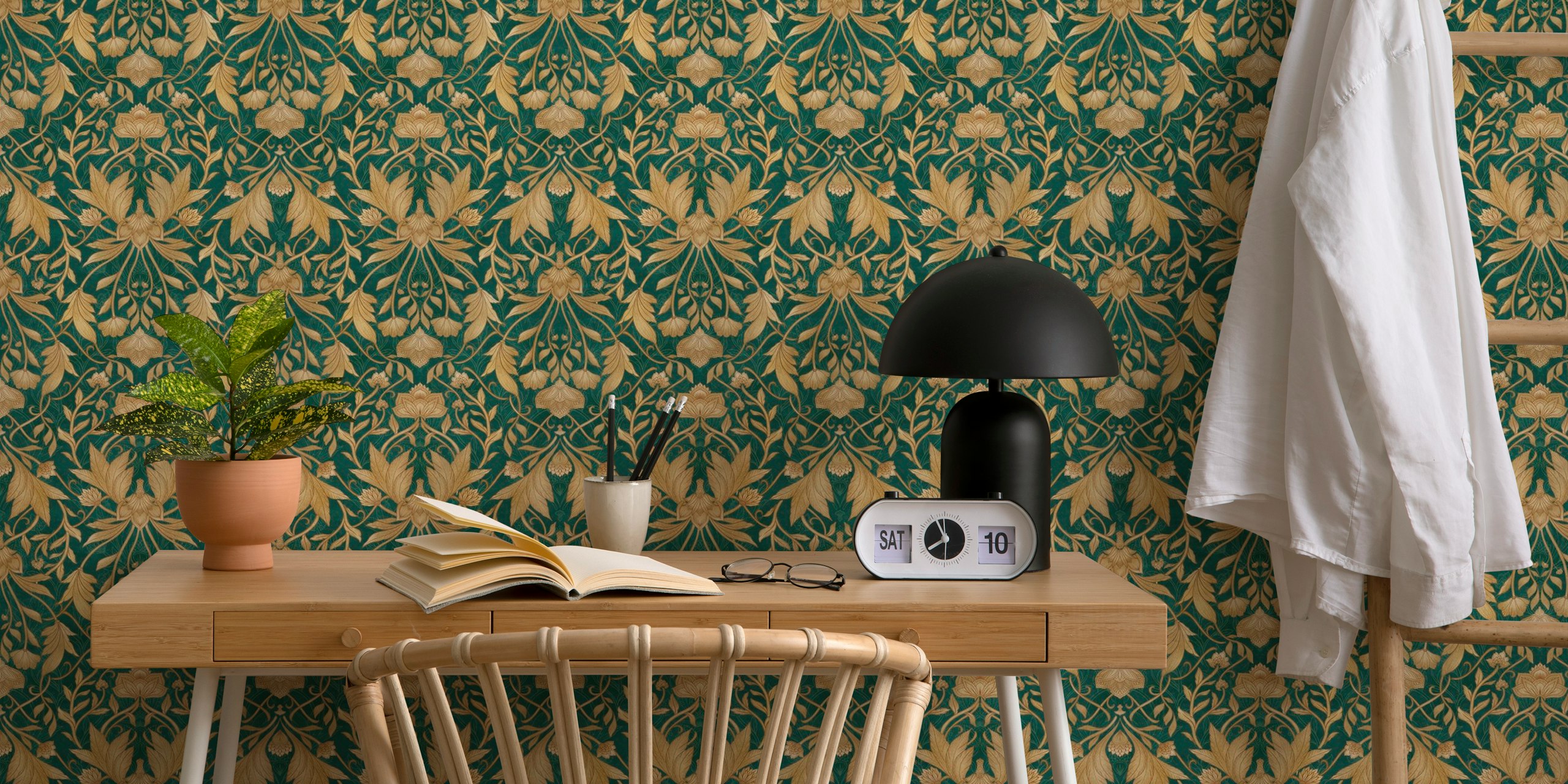 Morris Floral Damask wallpaper in a room setting