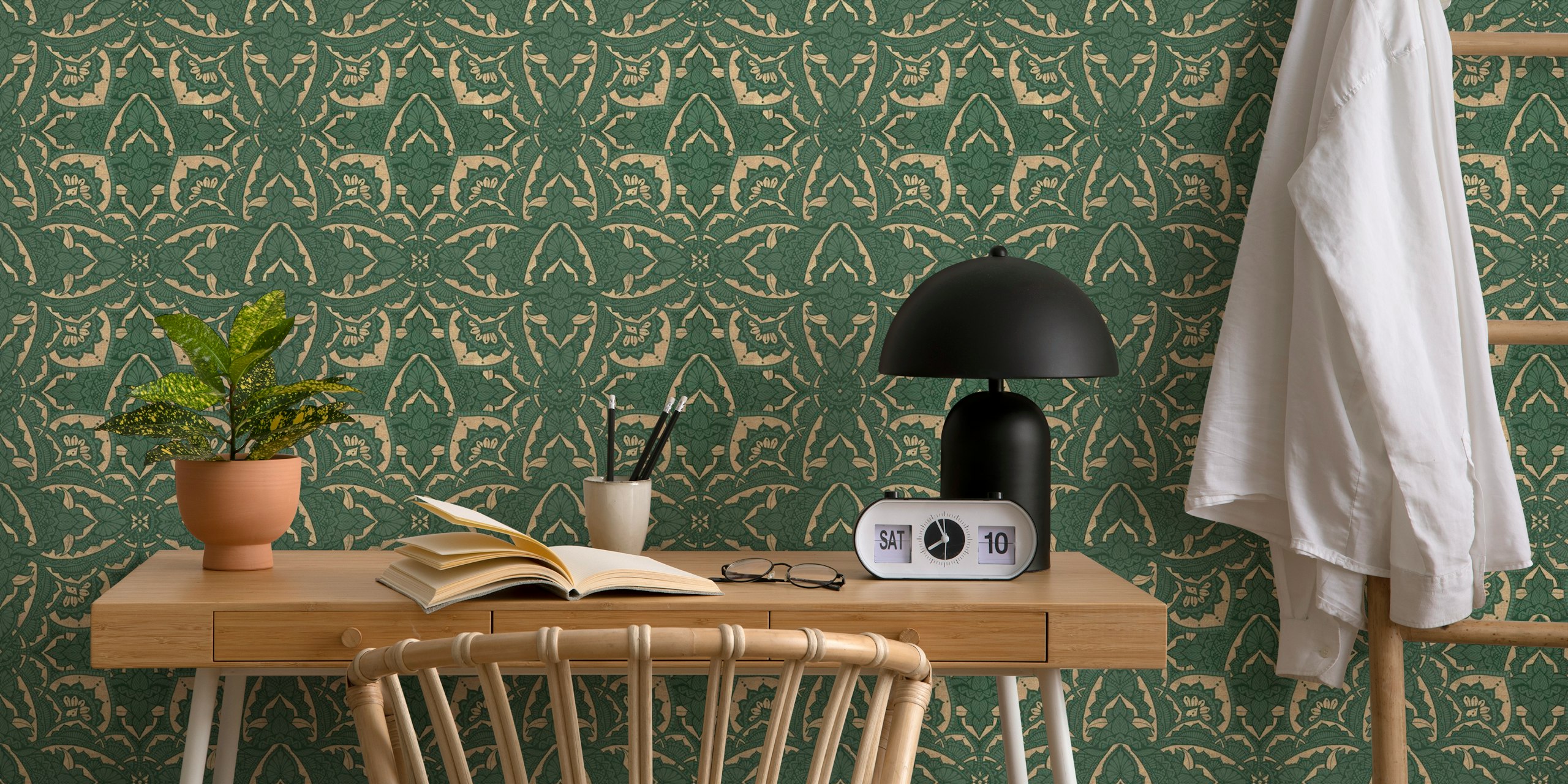 Geometric Art Deco - Green Eemerald tapeta u sobi