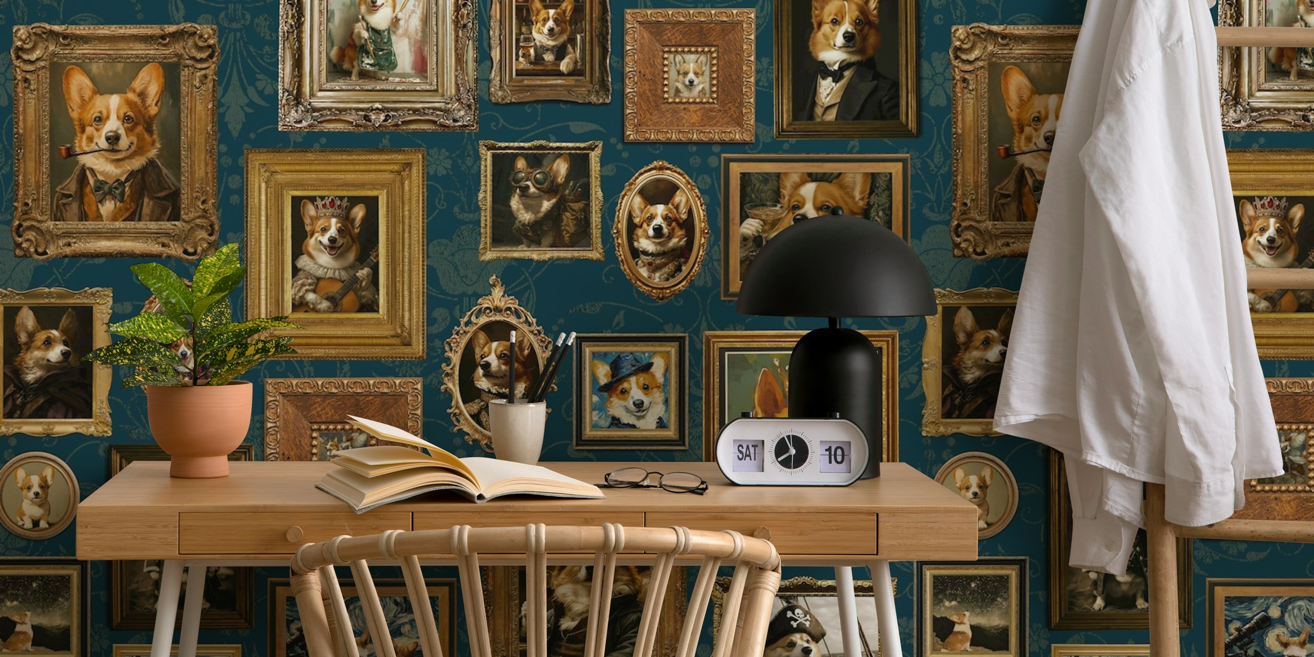 Tapeta Vintage Famous Corgi Portrait Gallery u sobi