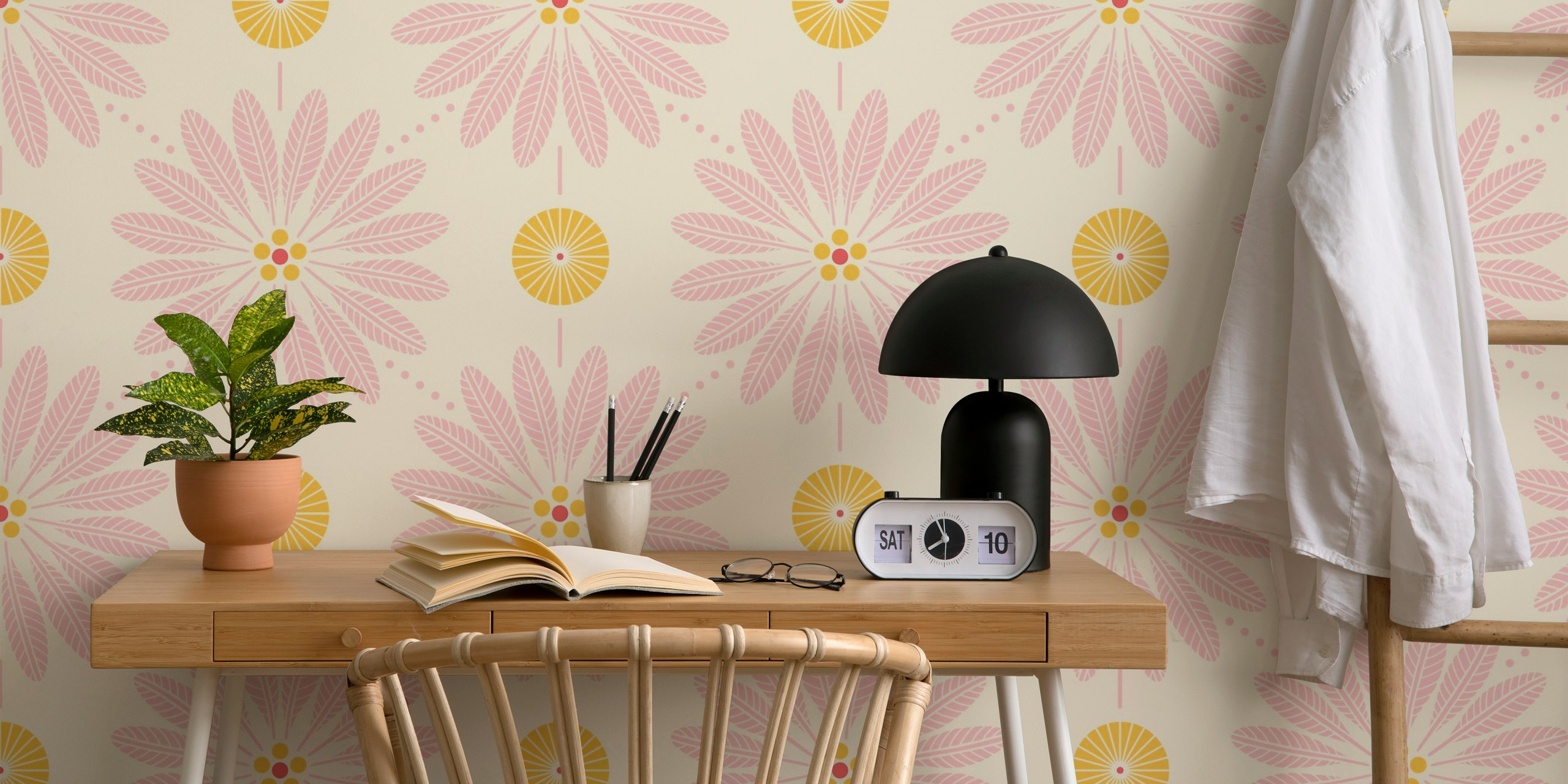 Pink und gelbe tropische Blumenmuster Tapete